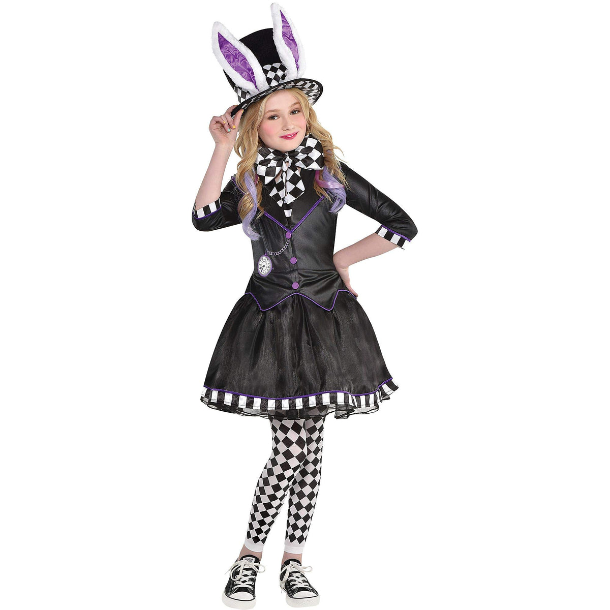 Amscan Dark Mad Hatter Halloween Costume For Women, X-Large, Includes Dress, Hat, Bowtie, And Tights