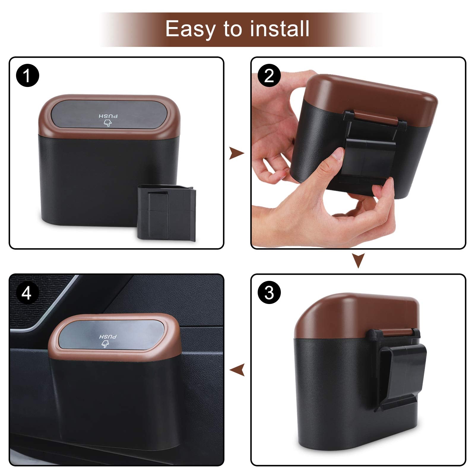 Accmor Car Trash Can With Lid, Mini Auto Trash Bin With Trash Bag Car Dustbin Garbage Organizer Holder, Automotive Hanging Waste