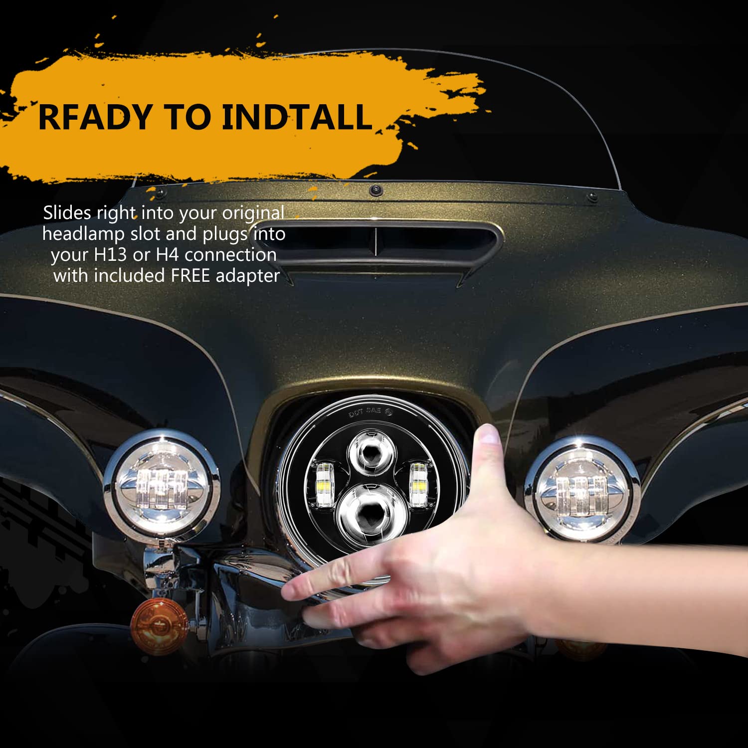 Sunpie Motorcycle 7 Inch Head Light Black Compatible With H_Arley Road King, Compatible With Road/Electra/Street Glide With 4-1/