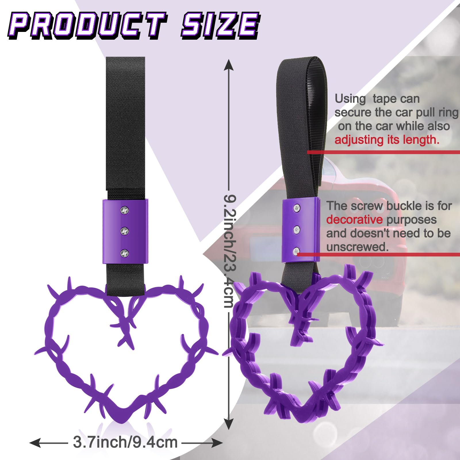 Fabbay 2 Pieces Heart Handle Keychains Car Accessory Heart Hand Strap Drift Charm For Car Interior Exterior Decoration(Purple,Th