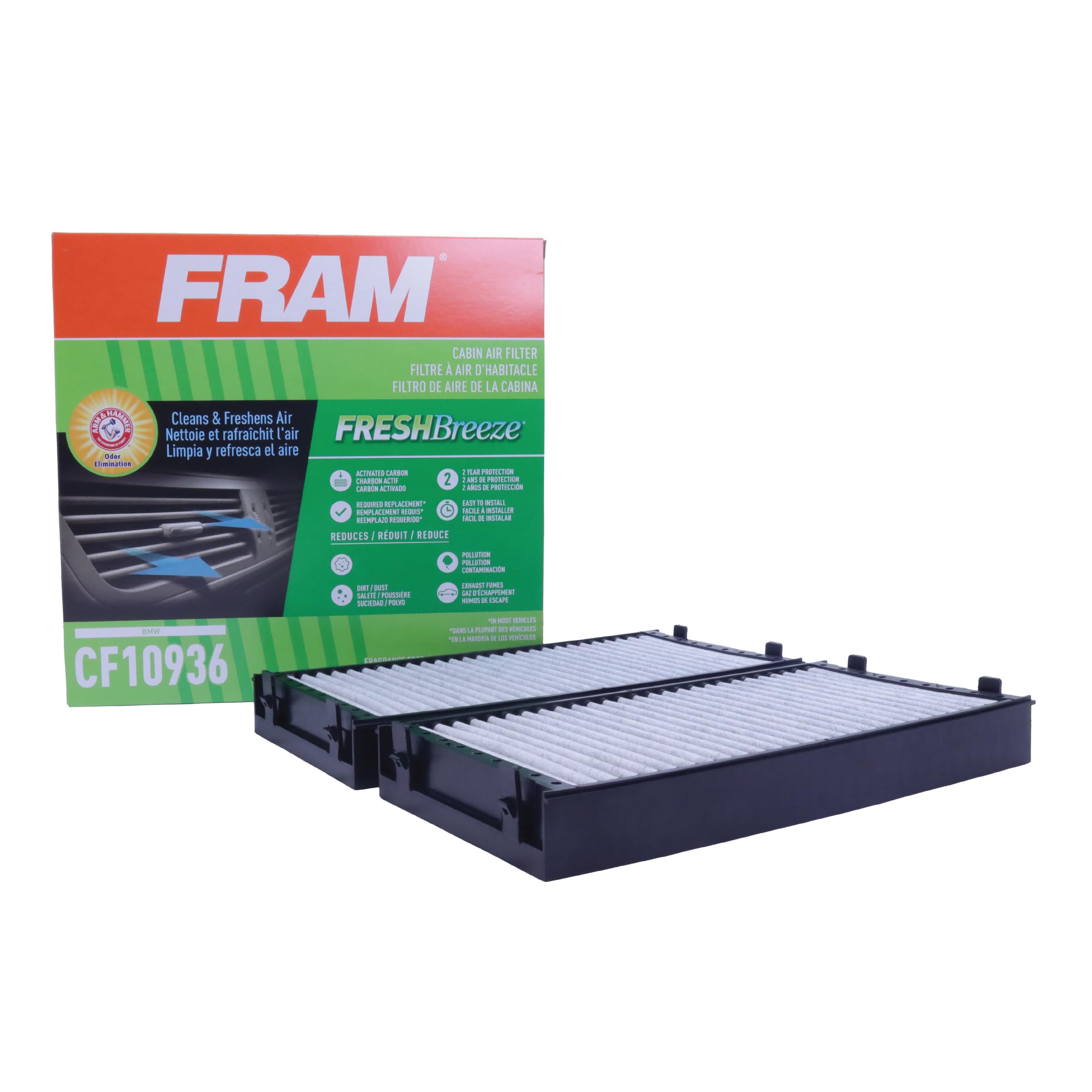 Fram Fresh Breeze Cabin Air Filter With Arm & Hammer Baking Soda, Cf10936 For Bmw Vehicles