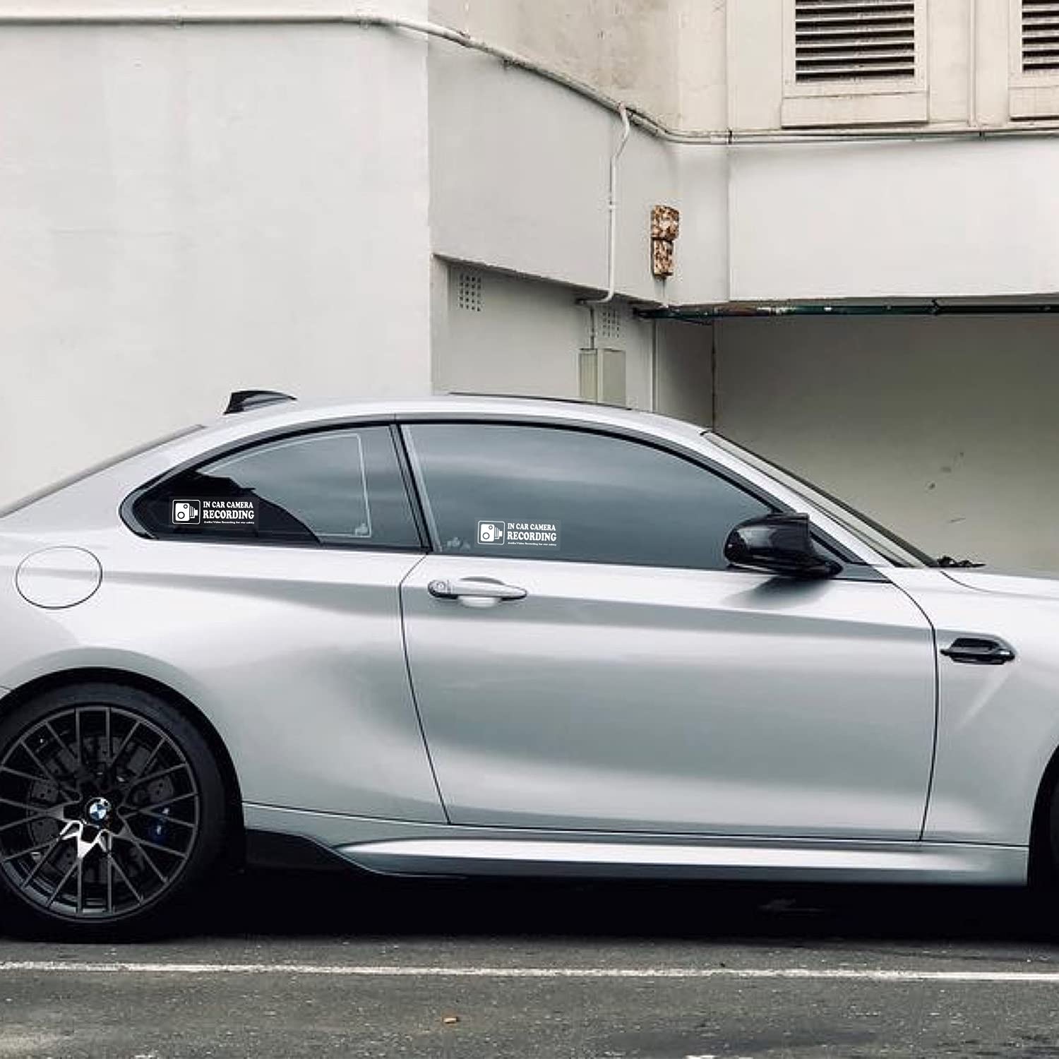 None Brand Waterproof Vinyl Camera Recording Window Stickers, White, 6x2, 4 Pcs for Rideshare, Van, Truck, Taxi, Bus Drivers