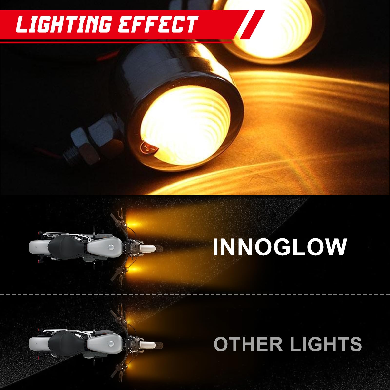 Innoglow Motorcycle Turn Signal Lights For Harley Kawasaki Suzuki Yamaha Motorcycle Custom Bike Cruiser Bobber (Chrome)