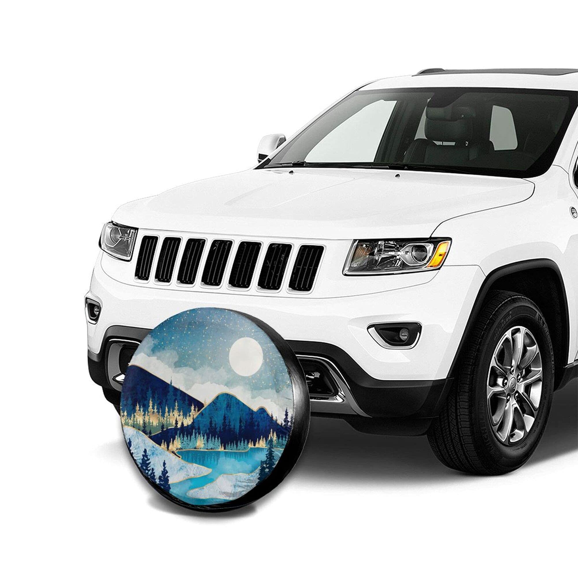 Blue Gold Spare Tire Cover Mountain Tree Star Waterproof Dust-Proof Universal Spare Wheel Tire Covers 15 Inch Fit For Rv Travel