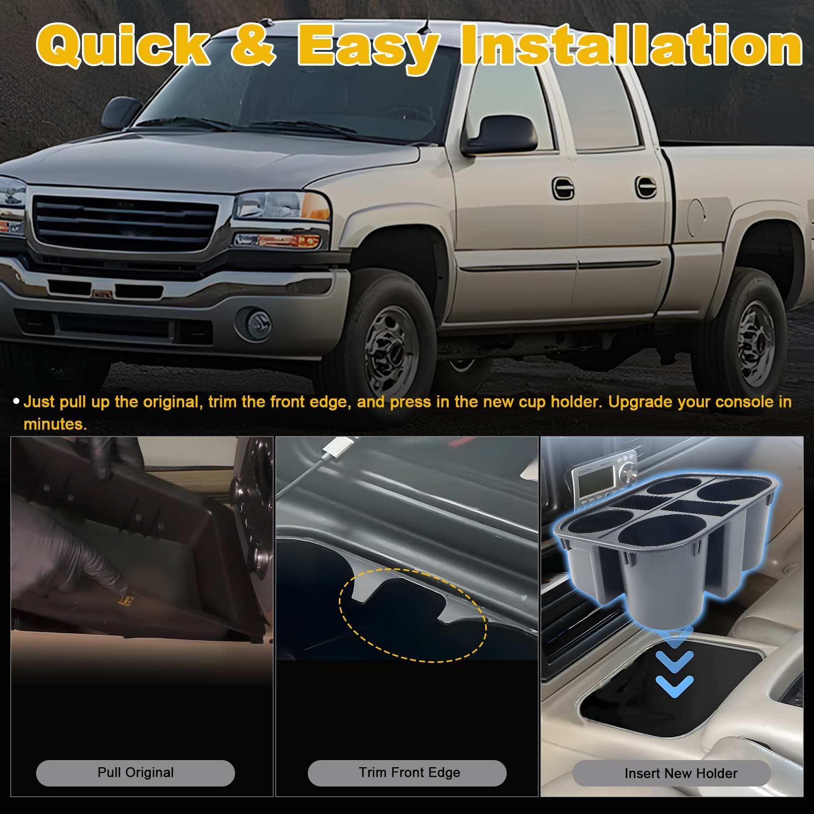 Upgraded Center Console Cup Holder (Not 3D Print) Compatible with Chevrolet Silverado 1500/2500/3500 Avalanche Suburban Tahoe GM