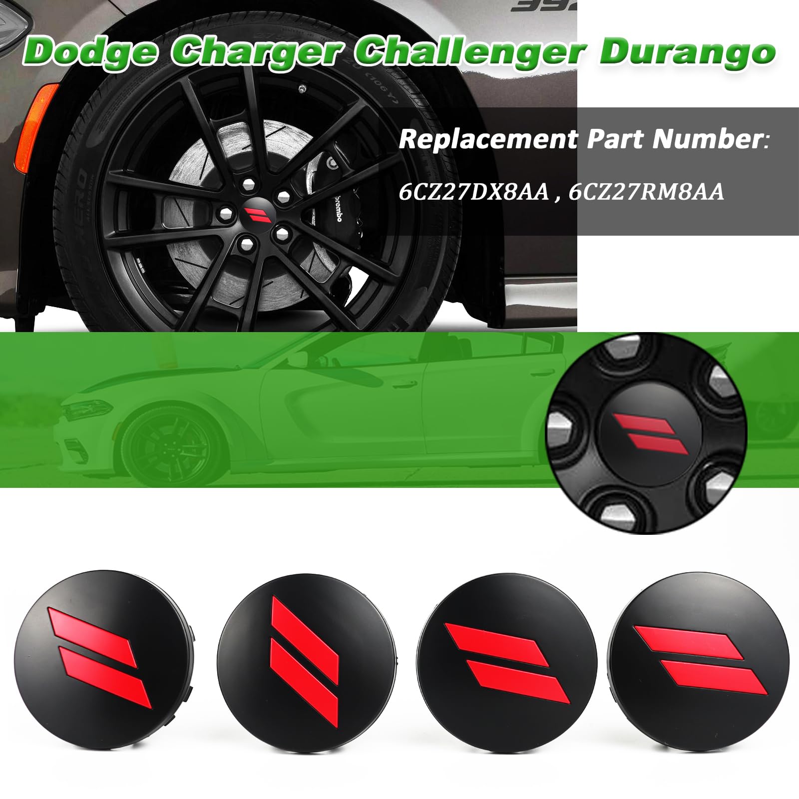 4Pcs 63Mm 2.5 Inches Slash Wheel Center Cap Covers Fit For Dodge Charger Durango Dart 2015-2020 Jeep/Chrysler (Black-Red)