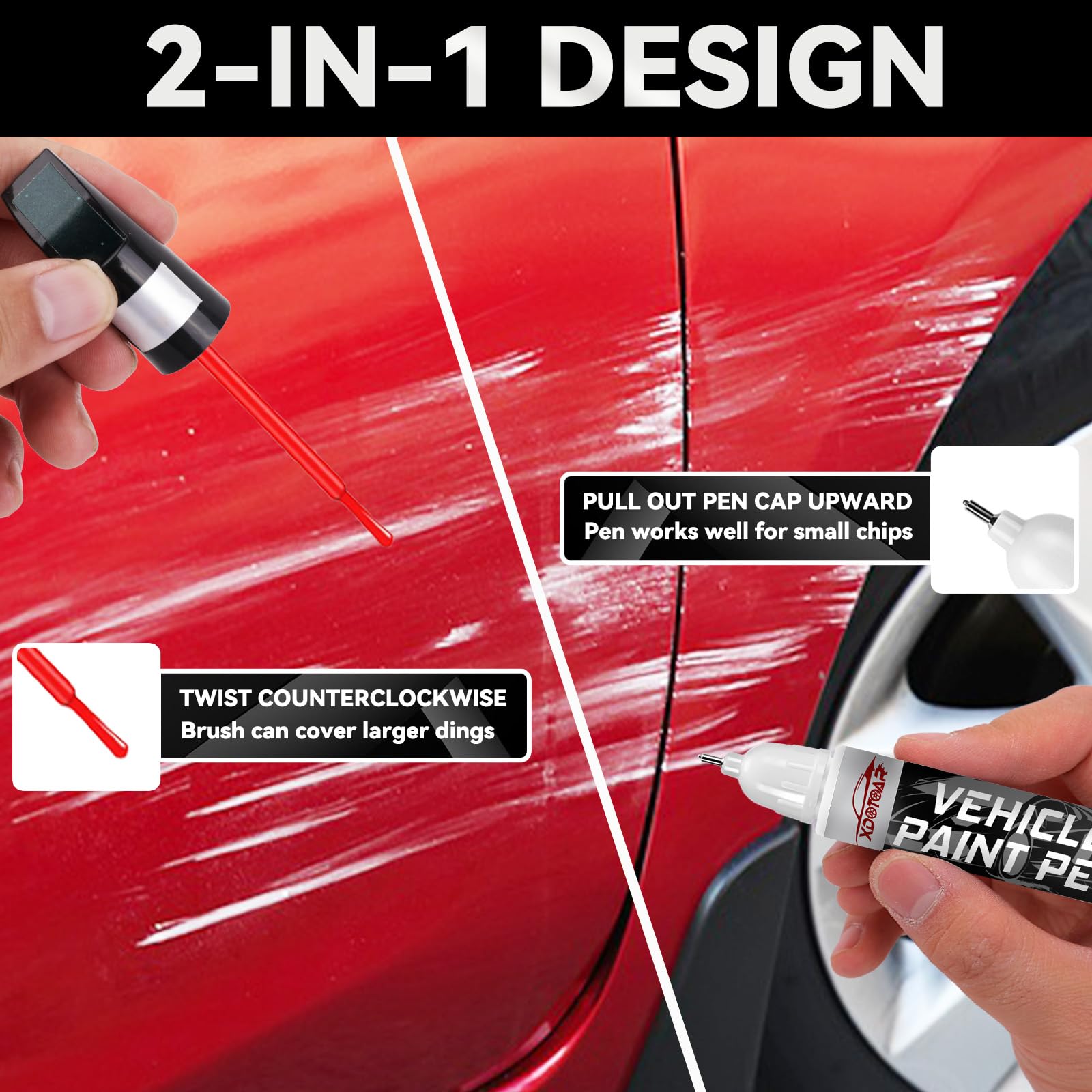 Pure Red Touch Up Paint For Cars,Universal And Color Accurate Automotive Scratch Repair Pen, Lasting Auto Scratch Remover, Quick