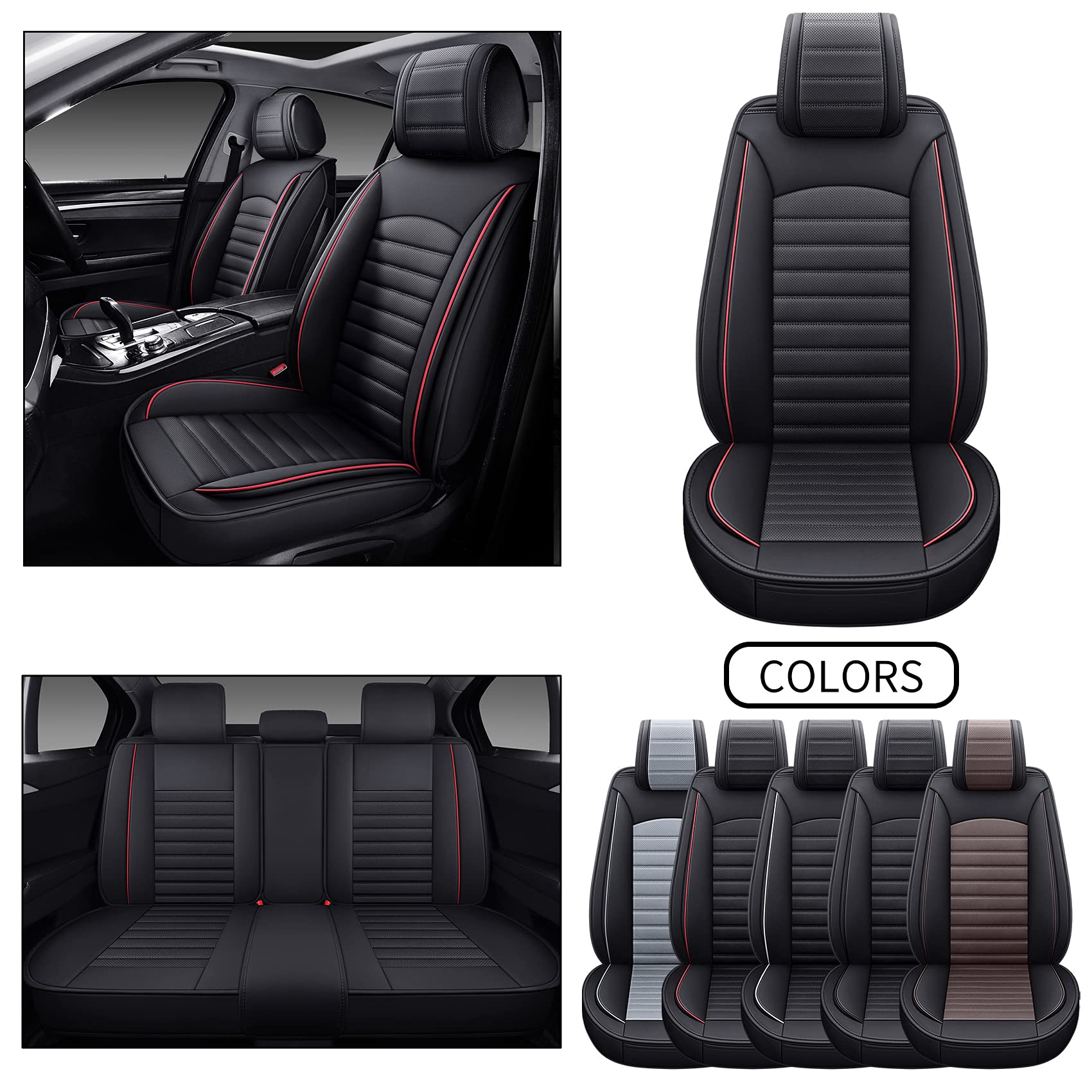 Omoka Auto Car Seat Covers With Waterproof Leather,Vehicle Cushion Cover For Cars Suv Sedan Pick-Up Truck Universal Fit Set For