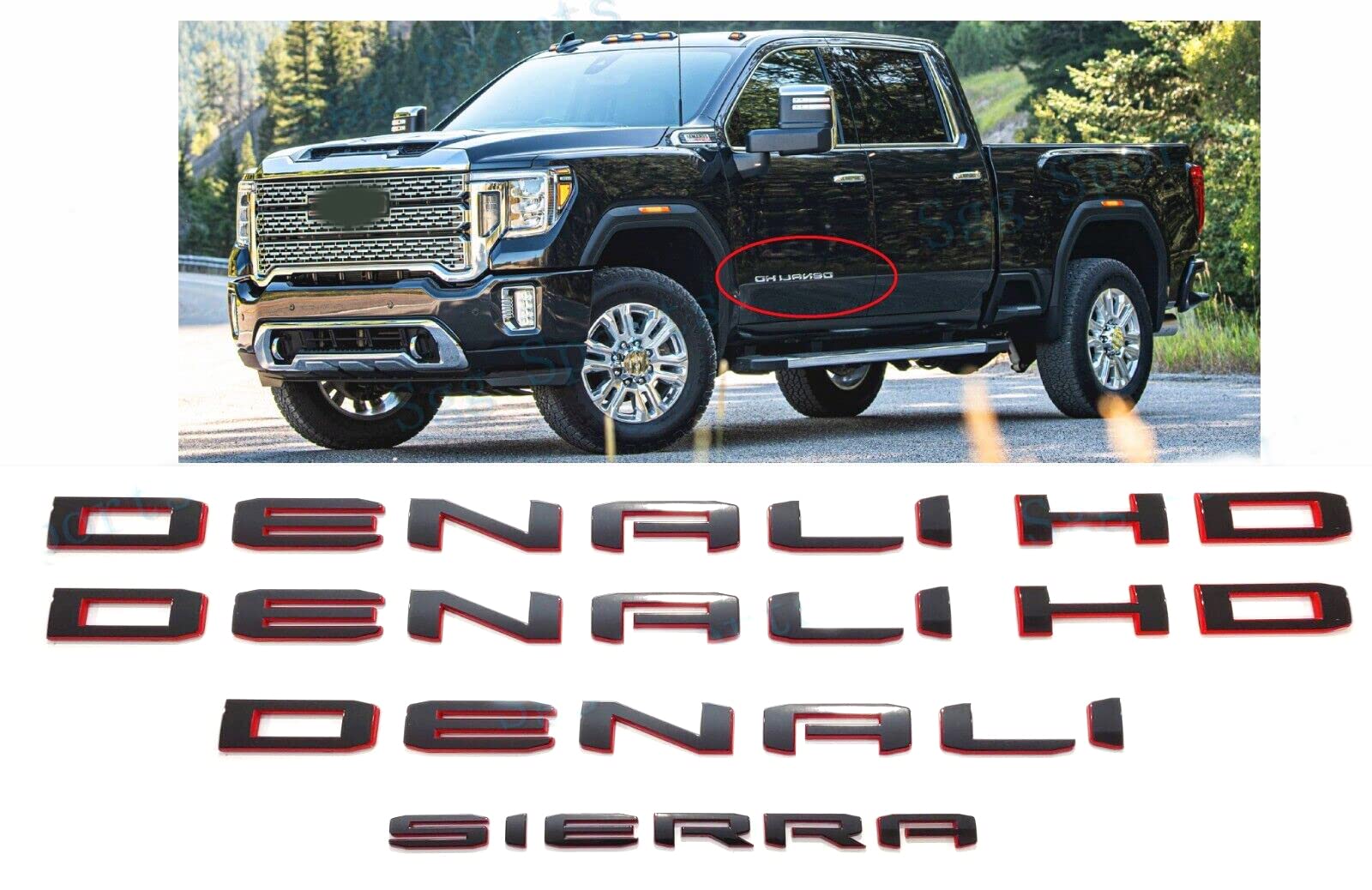 4Pack Set 2019-2025 Emblems Denali Denalihd Plus One Sierra Letters Badges 3D Nameplate Stickers Compatible With Sierra 1500 250