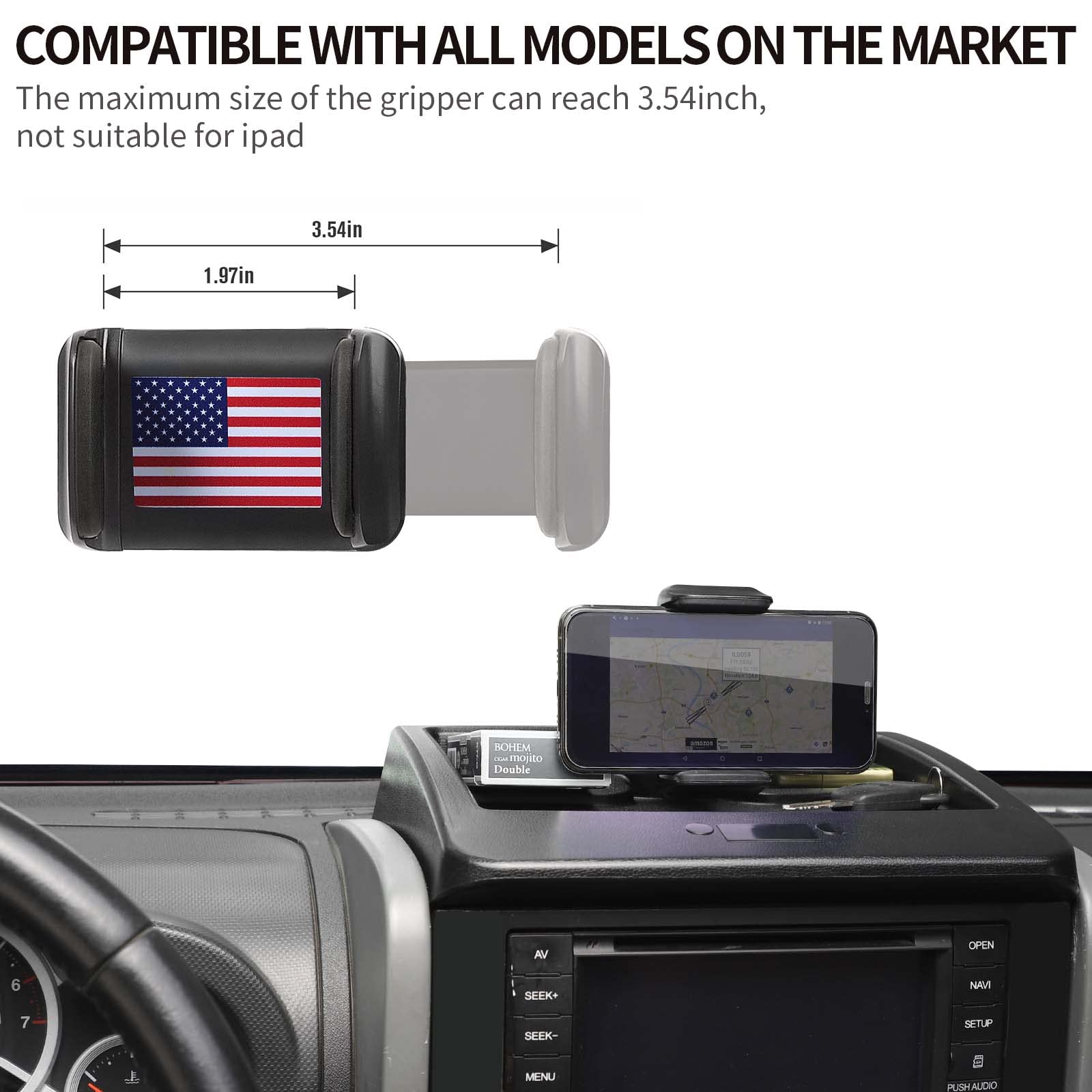 Voodonala for Jeep JK Phone Holder with Storage Cell Phone Dash Multi-Mount for 2007-2011 Jeep Wrangler JK JKU, US Flag Black