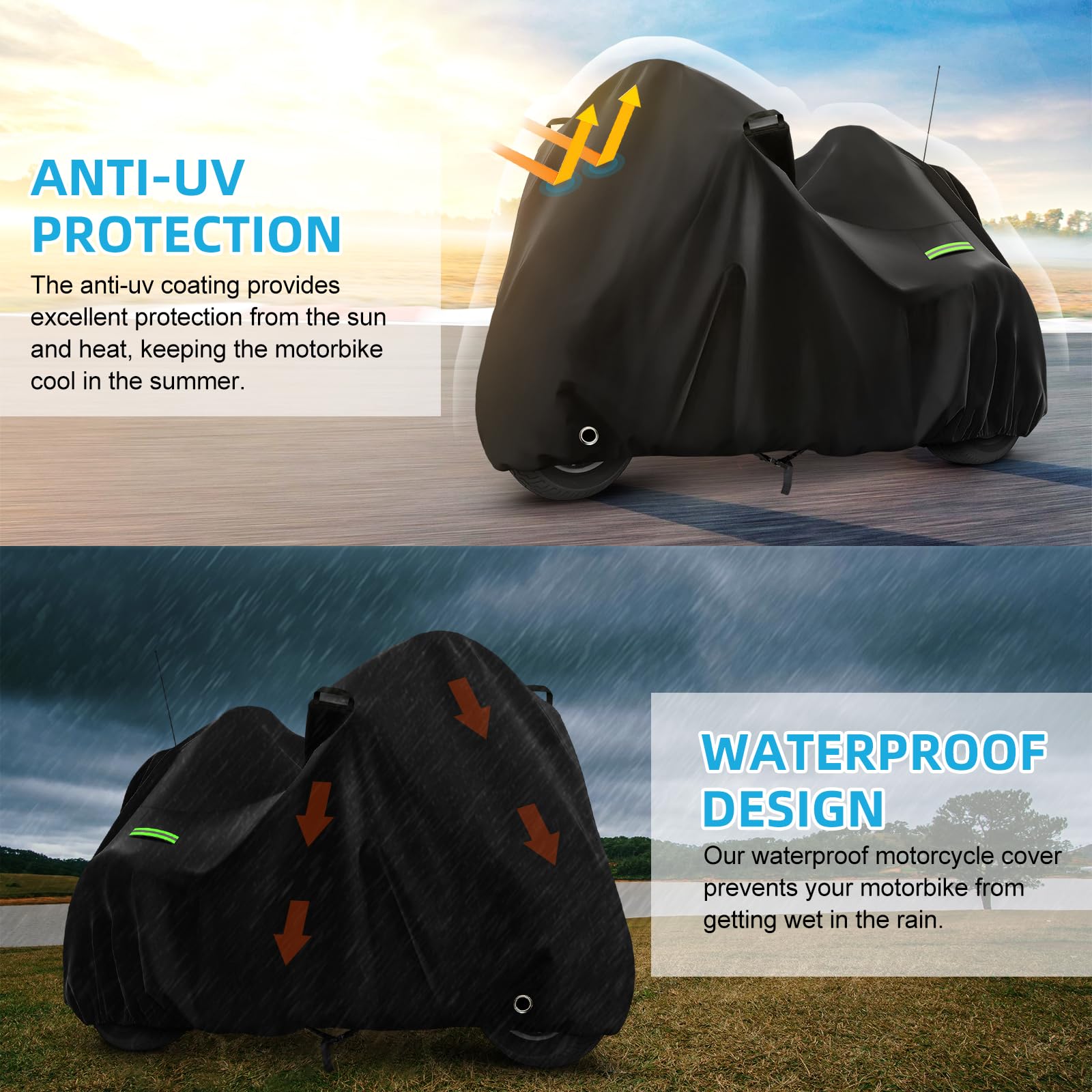 Motorcycle Cover Waterproof for Trike Models Freewheeler/CVO Version/Tri Glide Ultra/Gold Wing Trike, Heavy Duty Sun Rain Outdoo