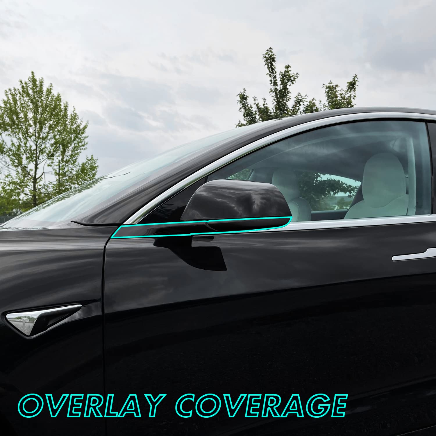 Slickmod Chrome Delete Blackout Vinyl Overlay For Tesla Model 3 (3. Mirror Trim, Satin Black)