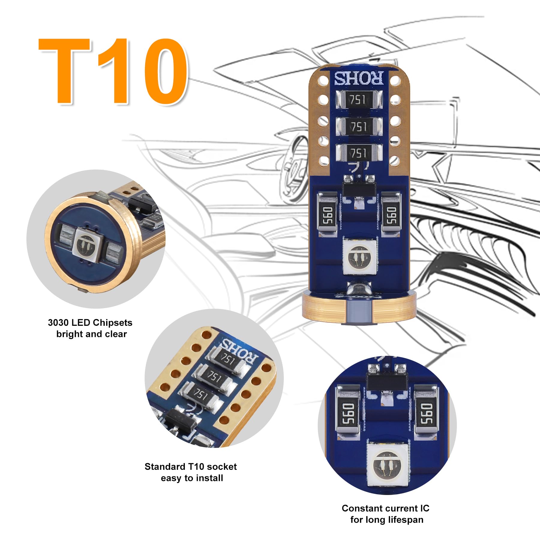 Ibrightstar 41Mm 211-2 212-2 578 194 168 T15 Led Bulbs 3030 Chipset Error Free For Car Truck Interiors Dome Map Door Courtesy License Plate Lights Pack Of 10, Blue