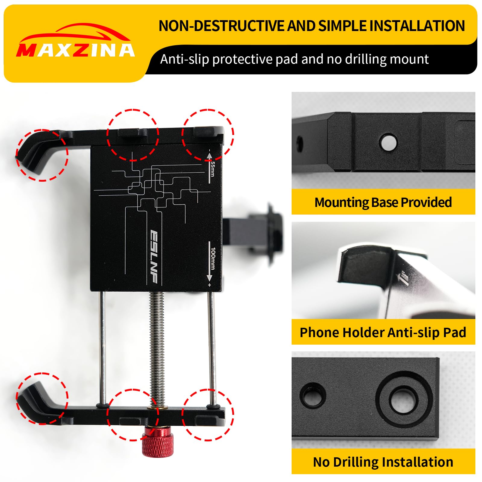 Maxzina Dash Mounted Phone Holder Compatible with 2021-2025 Ford F150 Aluminum Alloy Adjustable Cell Phone Holder Dashboard Cell