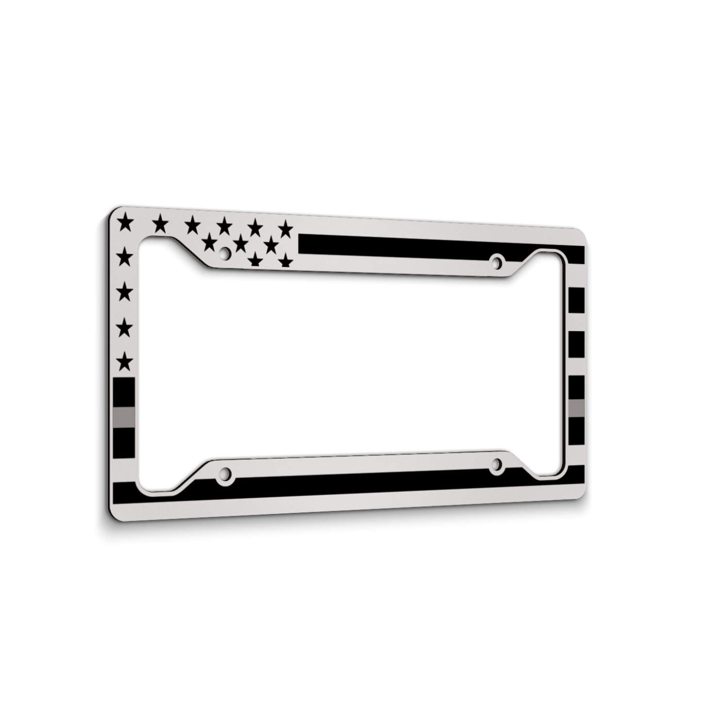 American Flag License Plate Frame - Thin Gray / Silver Line- Car Tag Frame -Gray On White Correctional Officers