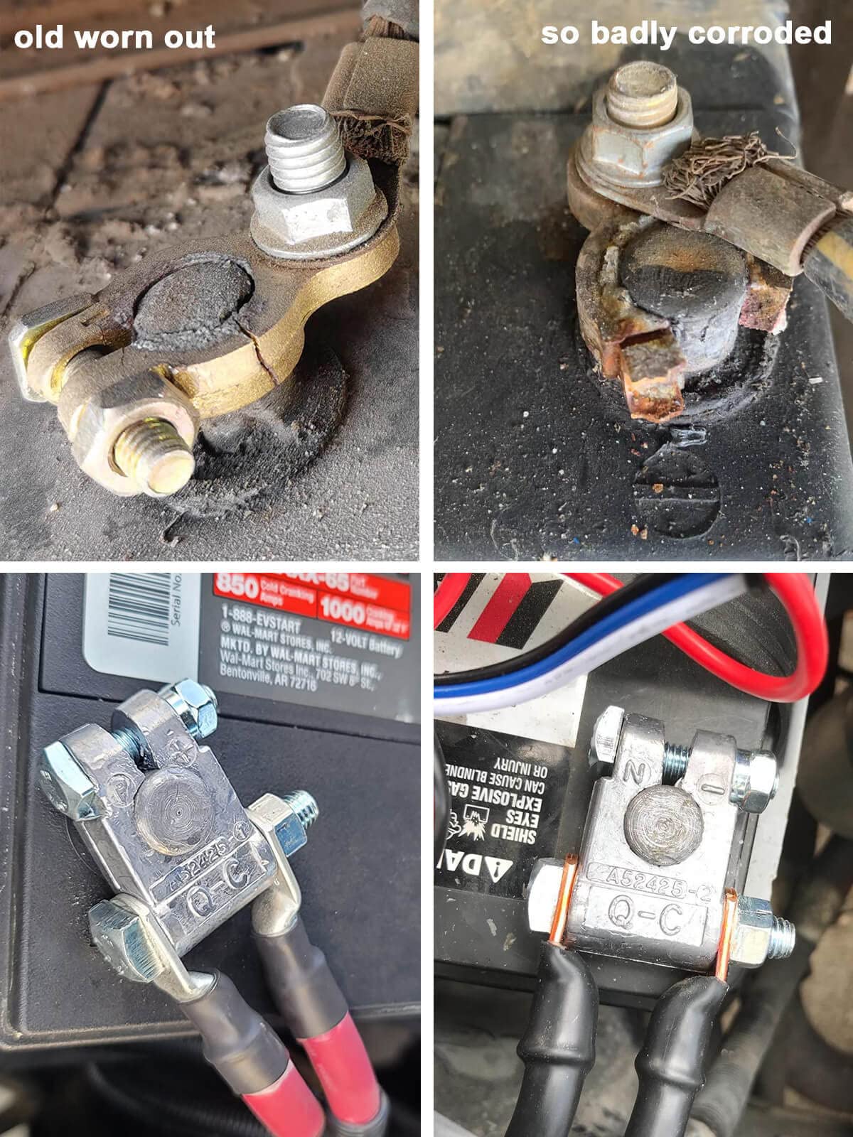 SUNMORN Battery Terminal Connectors, Top Post Military Spec Battery Terminals and Cover Kit, with 4 Pcs 2 Gauge 3/8'' Copper Lug