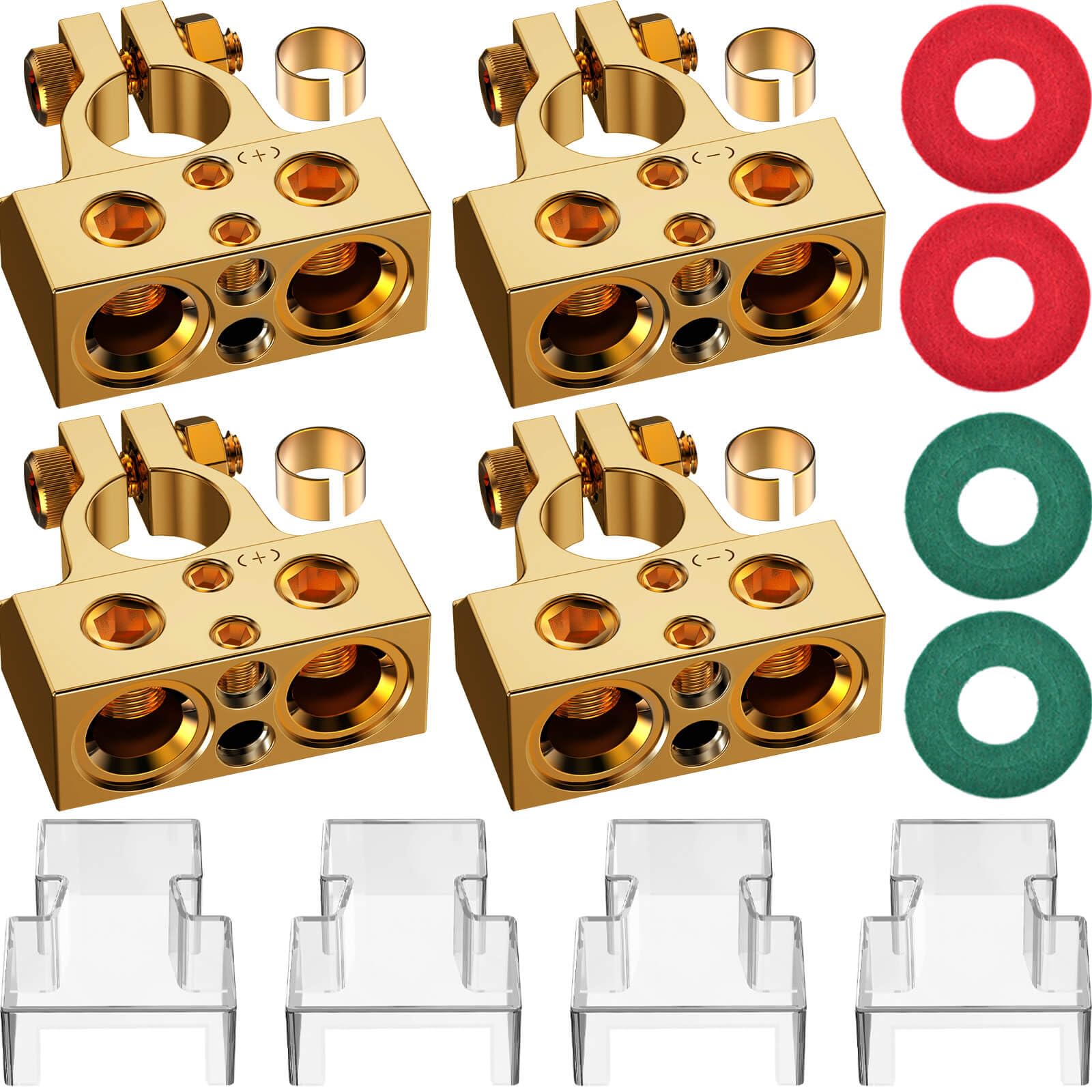 Sunmorn Heavy Duty Car Battery Connectors, 0/2/4/6/8/10 Awg, Top Post Multiple Battery Terminals (Gold+Gold)