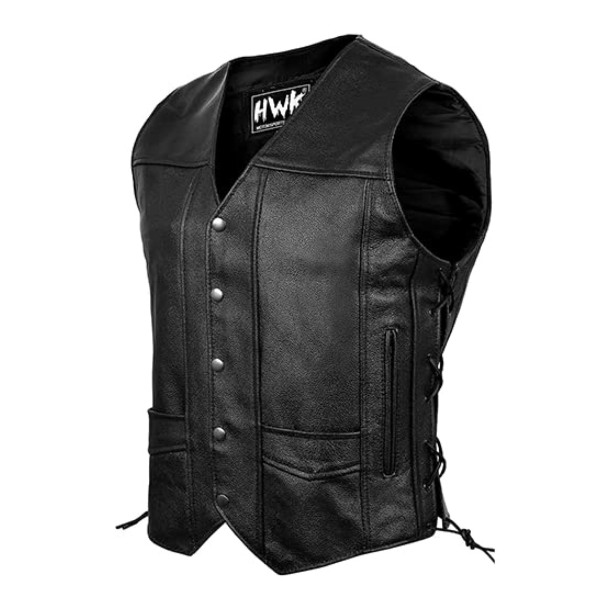 Hwk Leather Motorcycle Vest For Men And Women With Concealed Carry Pocket, Black Genuine Leather Vest With 100% Polyester Lining