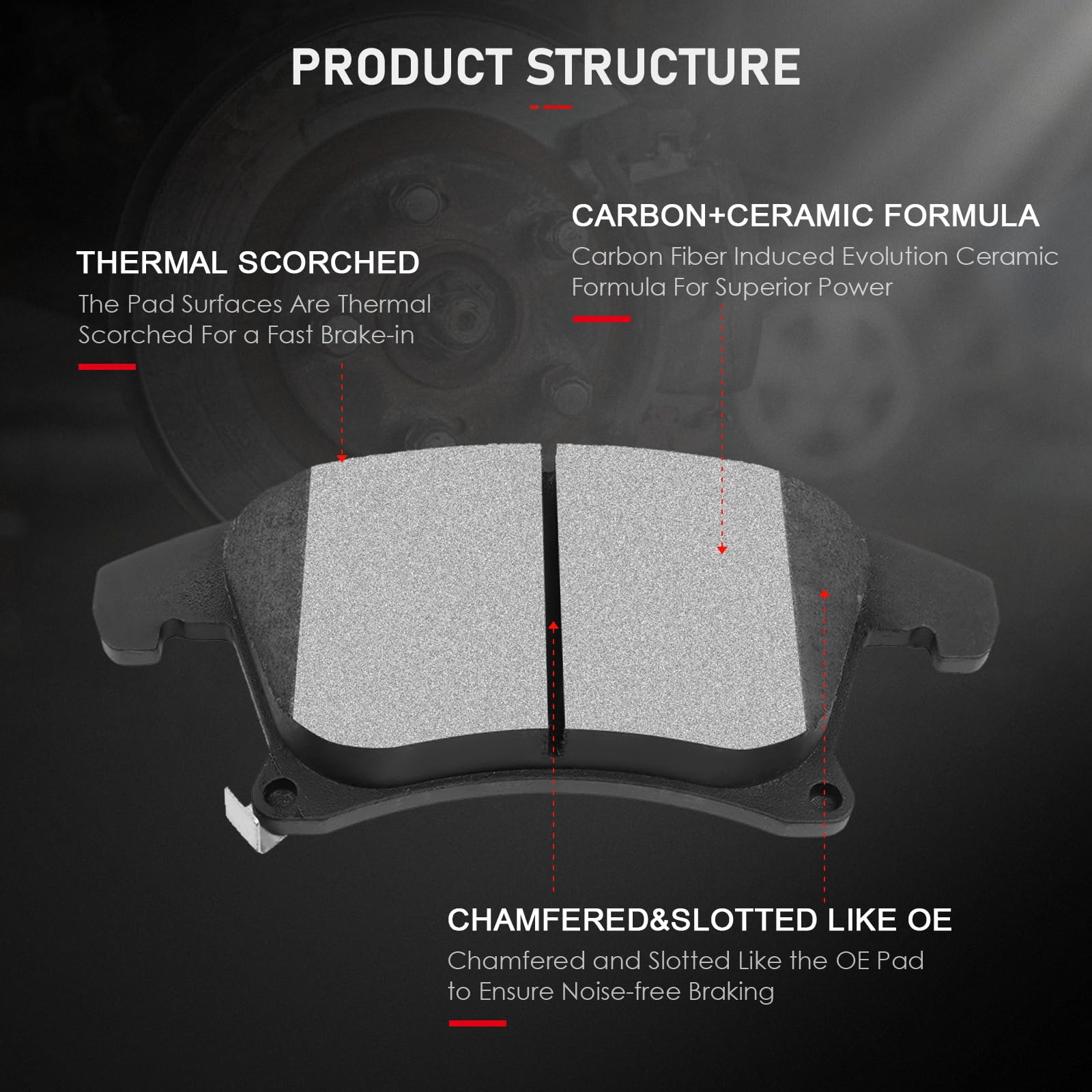 Cciyu D1653 Front Ceramic Brake Pads Kits 4Pcs Fit For 2013-2019 For Ford Fusion,2013-2019 For Lincoln Mkz