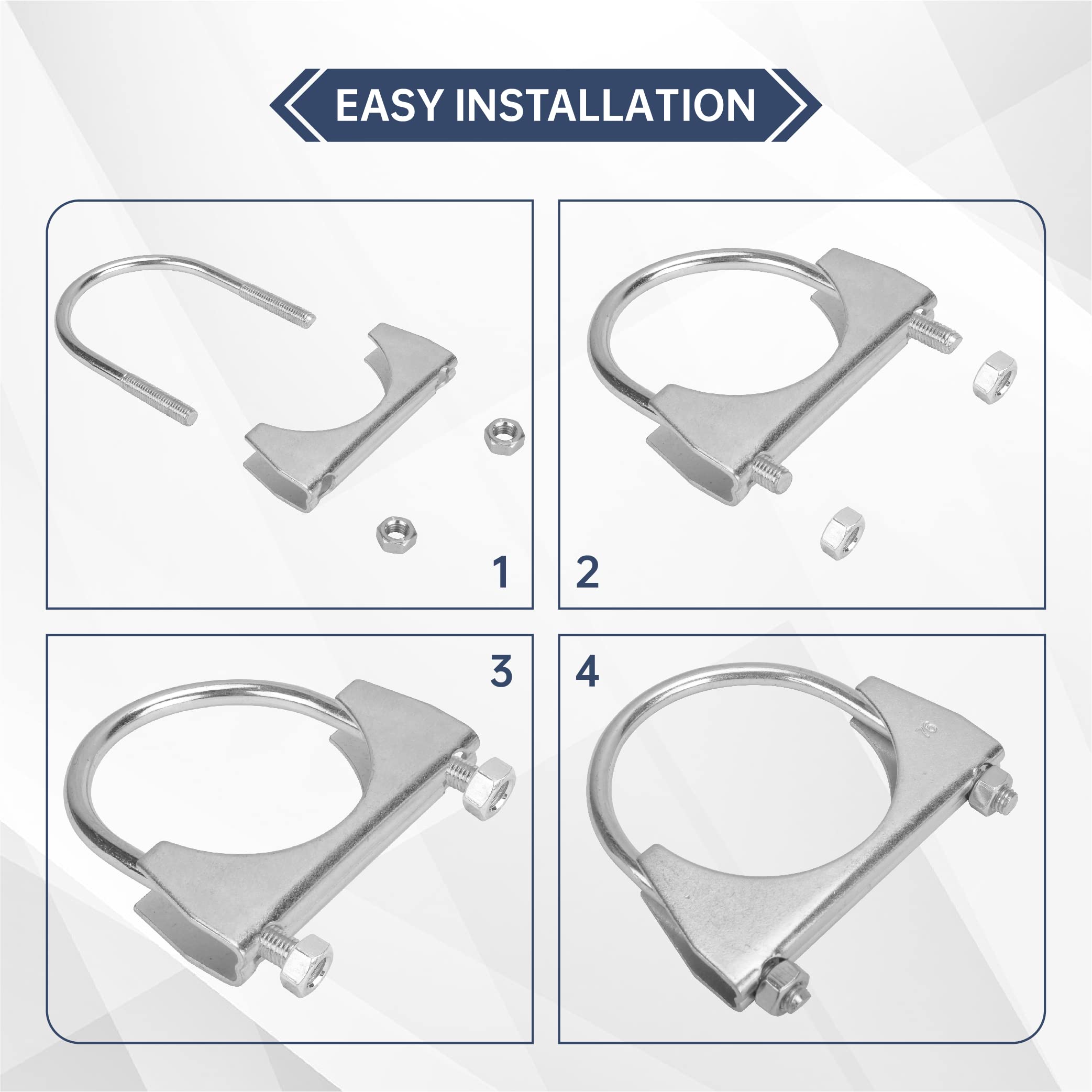 Batoneco 3'' U Bolt Clamp, Muffler Exhaust Clamps,3 Inch Saddle Style Heavy Duty Mild Steel(4-Pack)