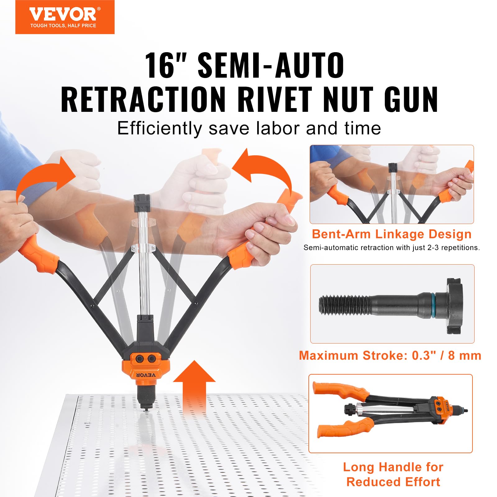 VEVOR Rivet Nut Tool, 16    Rivnut Tool Kit with 13PCS Metric and SAE Mandrels, 186PCS Rivet Nuts, M3, M4, M5, M6, M8, M10, M12,