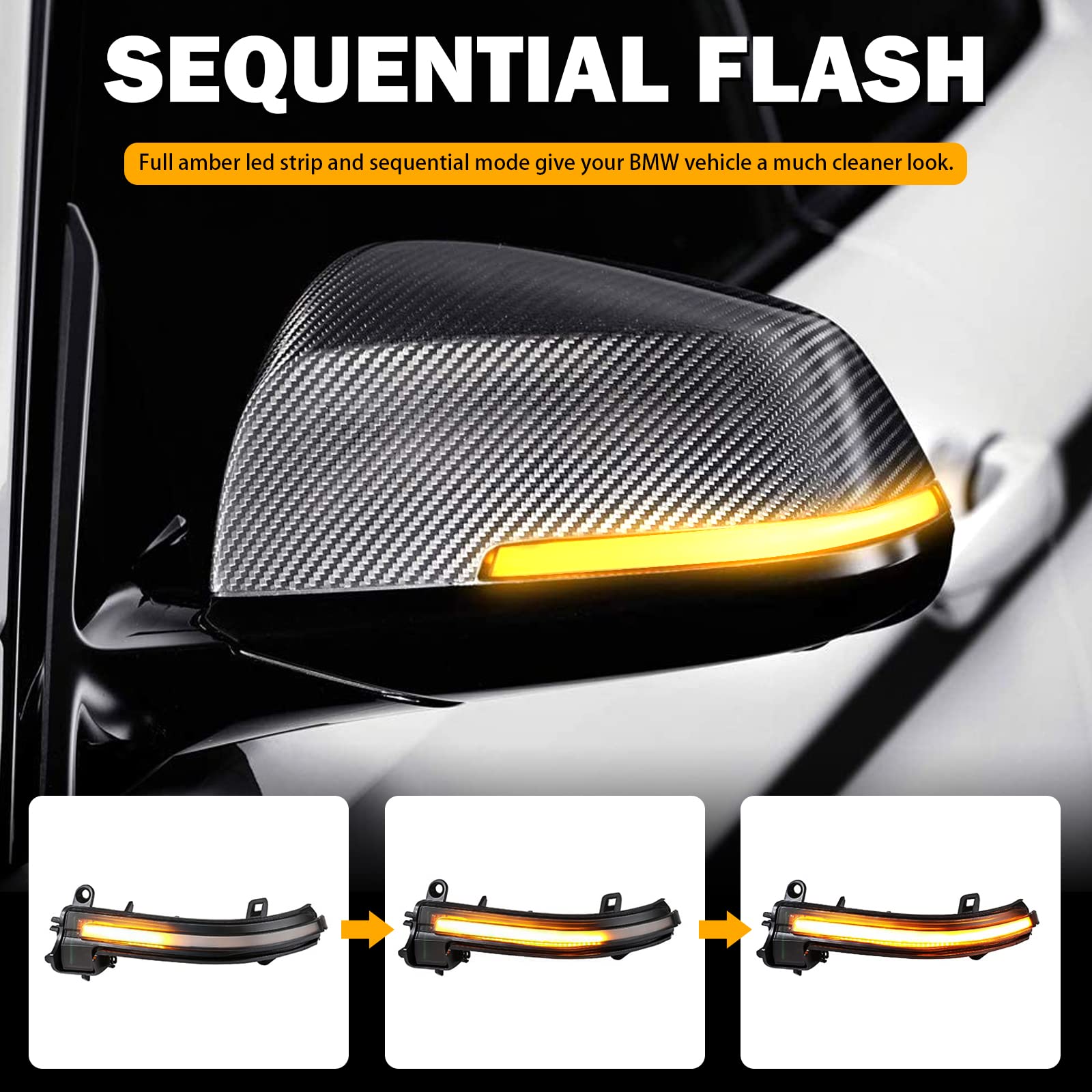 Led Dynamic Sequential Turn Signals Mirror Lights For Bmw F30 F32 F36 F22 X1 I3 Bmw 1/2/3/4 Series Smoked Sequential Side Marker Turn Signal Light Lamp Blinkers Accessories 63137280771 63137280772