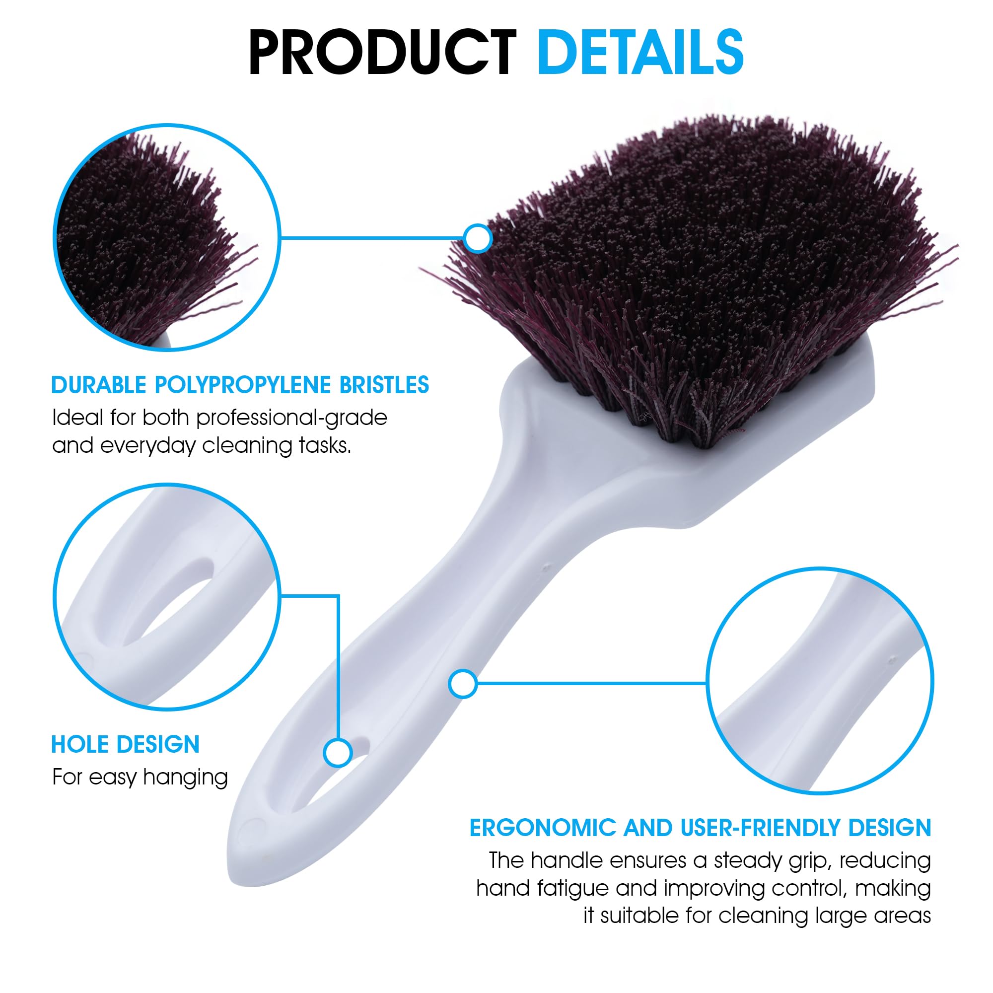 Nanoskin Heavy-Duty Multi-Purpose Brush For Deep Cleaning Carpets, Upholstery & Floor Mats - Durable Polypropylene Bristles, Erg