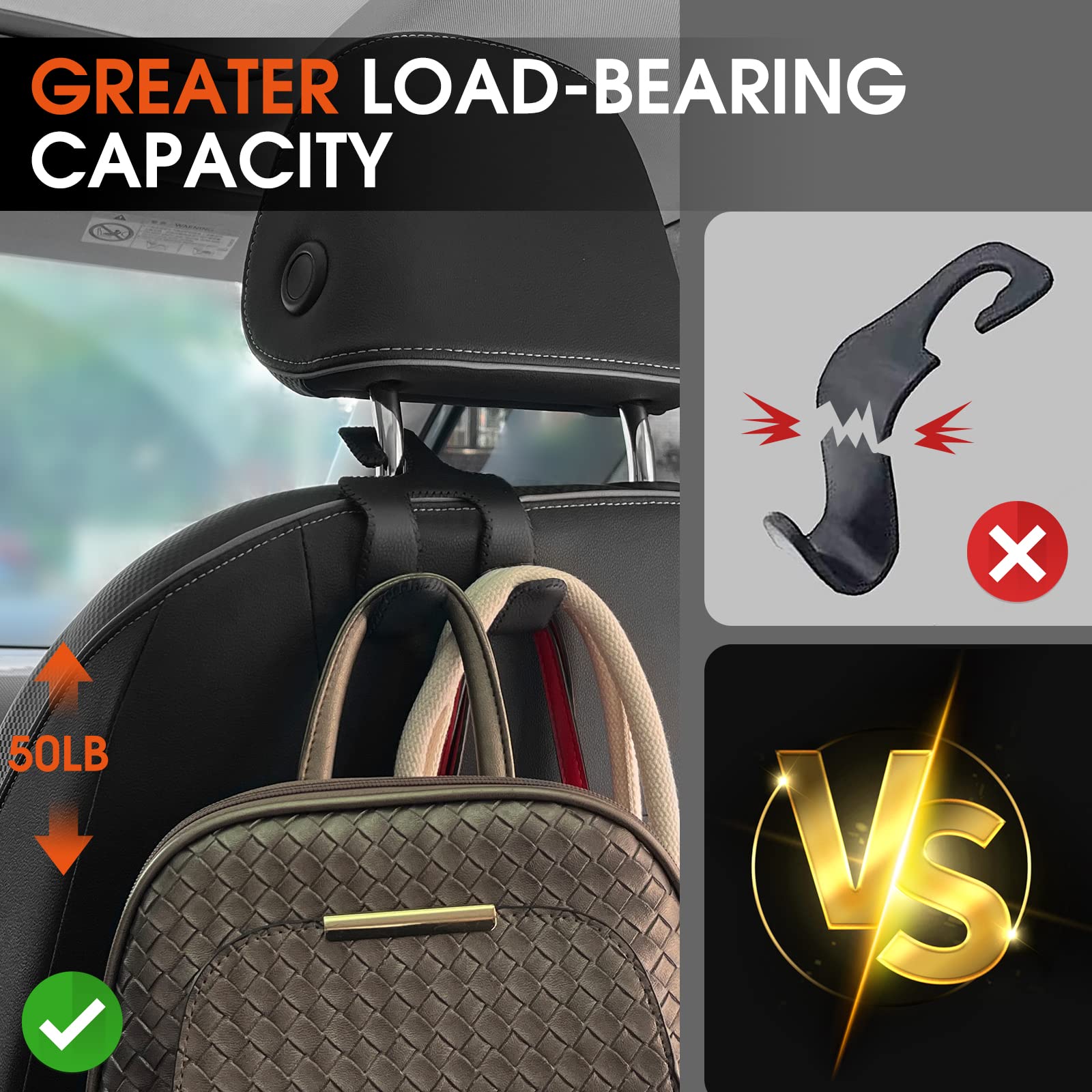 Lanvrion Car Headrest Hooks For Purses And Bags, Upgraded 2 In 1 Cars Back Seat Head Rest Hanger Vehicle Leather Organizer Stora