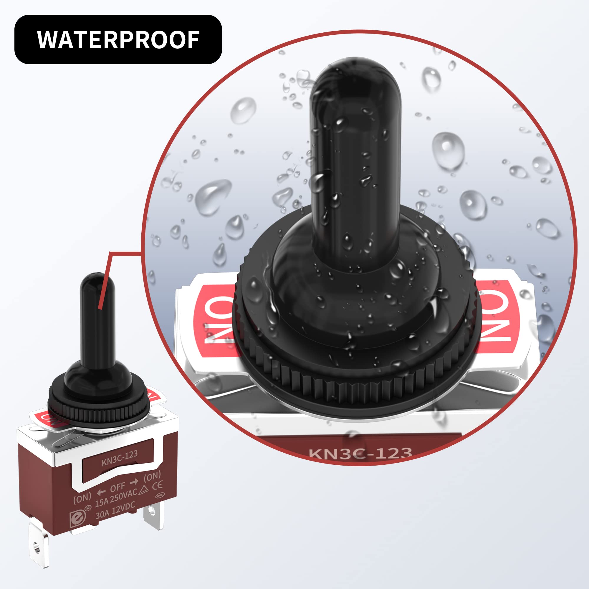 Rvboatpat 12 Volt Momentary Toggle Switch (On)-Off-(On) 3 Way Waterproof Toggle Switch 12V Dc 30A For Marine Boat Auto Winch Rev