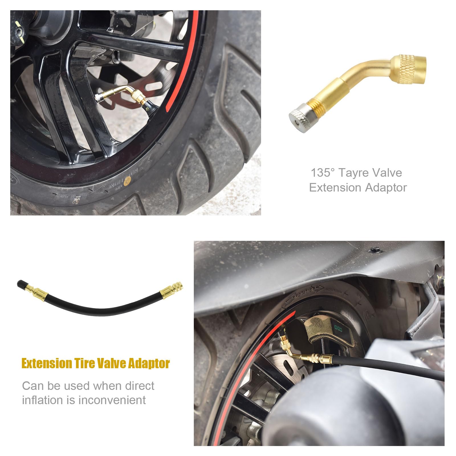 ZHSMS Tire Valve Extension, 8.25 Inch Flexible Valve Stem Extenders with 135 Degree Brass Schrader Tire Valve Extension Adaptor