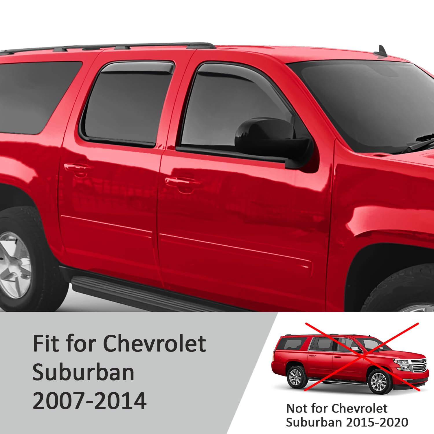 Voron Glass In-Channel Extra Durable Rain Guards For Chevrolet (Chevy) Suburban 1500 2007-2014/Suburban 2500 2007-2013, Window D