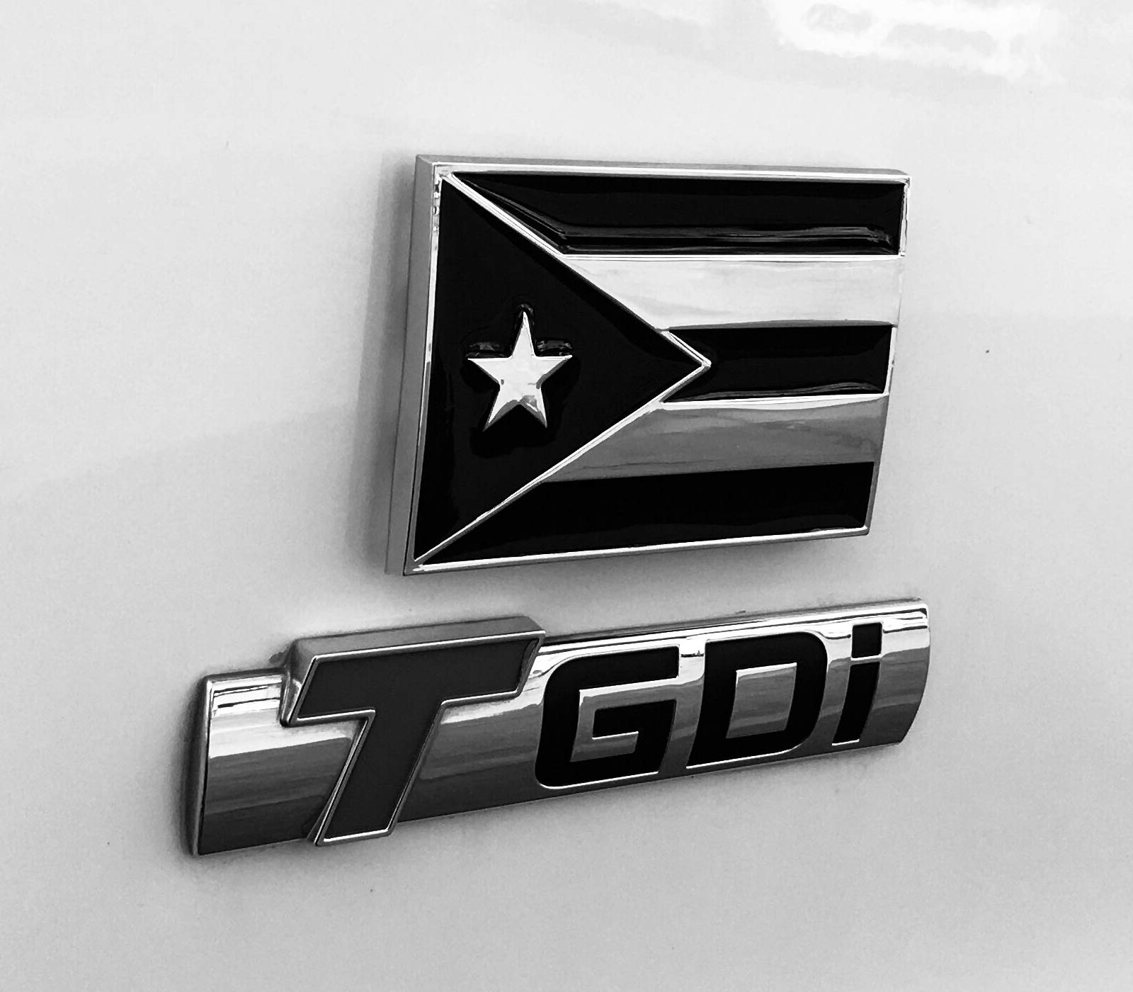 Dsycar 2 Pack Puerto Rico Black And White Flag Metal Decal Auto Emblem - Gifts 4 Free Puerto Rico Flag Valve Stem Caps (Black White Puerto Rico Flag)