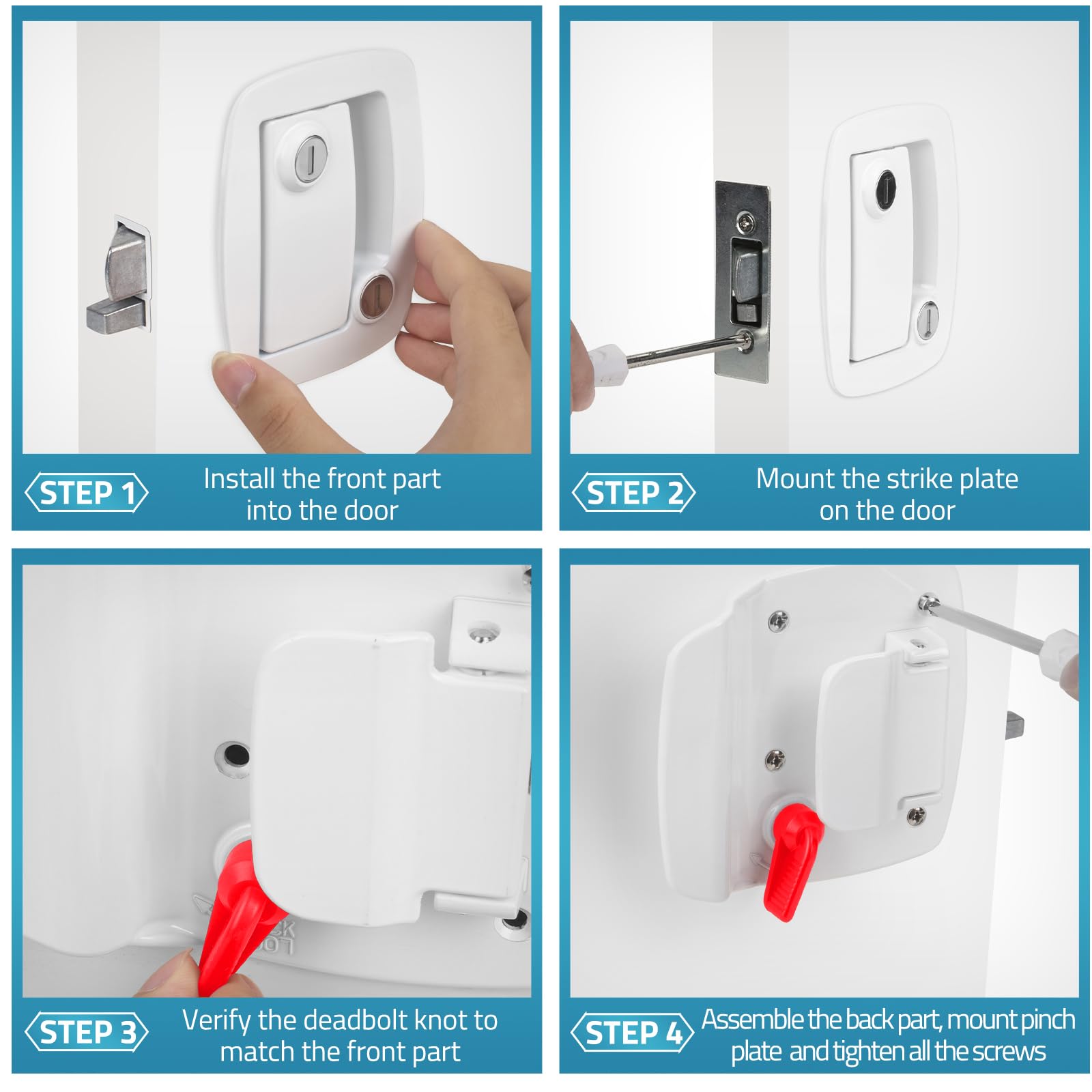 Paulinn Heavy Duty Rv Door Lock Replacement - White Zinc Alloy Paddle Deadbolt Lock, Ip67 Waterproof Camper Door Lock With 4 Key