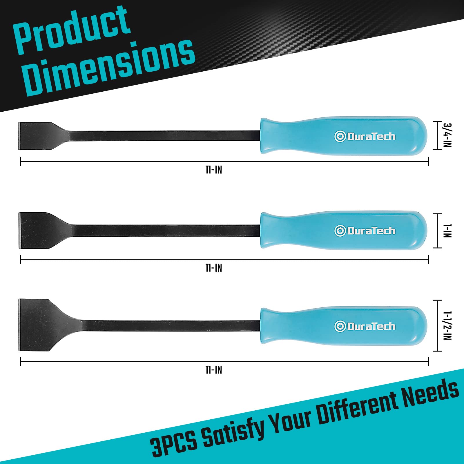 Duratech Gasket Scraper Set, 3-Piece, 3/4',1',1-1/2', Sharp Edge, Drop Forged For Gasket Removal