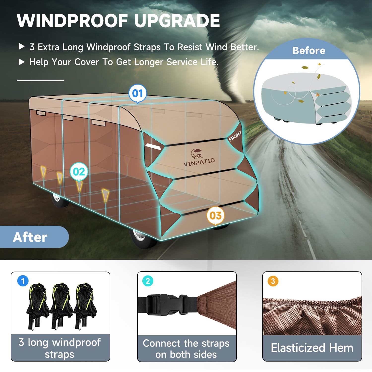 Vinpatio Class C Rv Cover 600D Oxford Fabric, Fits 26'-29' Rv, Heavy Duty Windproof Waterproof Anti-Uv Class C Motorhome Cover W