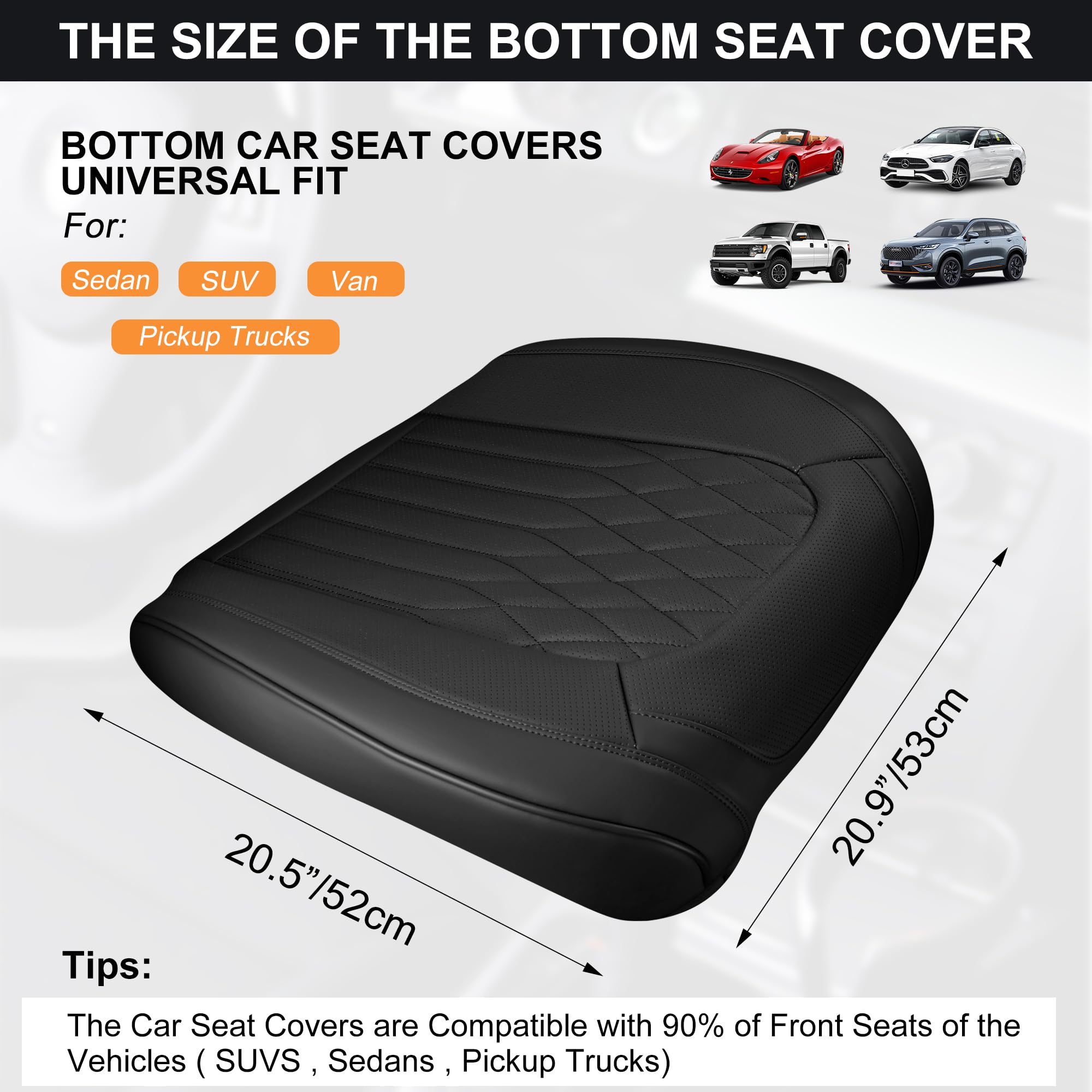 BWTJF Black Car Seat Cover 2 Pack, Universal Leather Front Seat Covers Bottom Protector, Anti-Slip and Full Wrapping Edge Compat