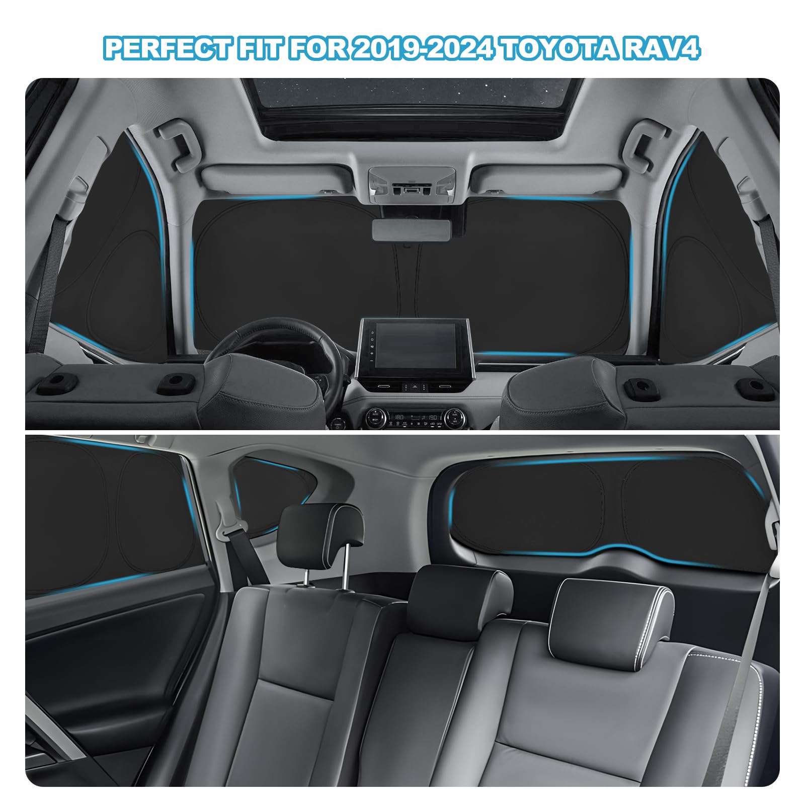 XCBYT 2019-2024 RAV4 Window Shades | 6 Layers Thickened Car Window Covers | 2 in 1 Car Full Window Privacy Curtains | 100% Black