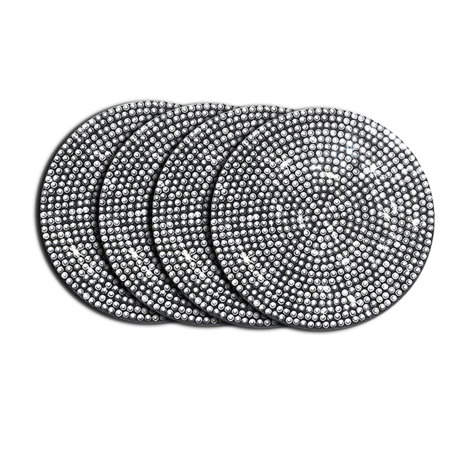 4Pcs Bling Cup Holder Insert Coaster- 2.75 Inch Silicone Anti-Slip Shockproof, Universal Fashion Car Interior Accessories For Women (White)