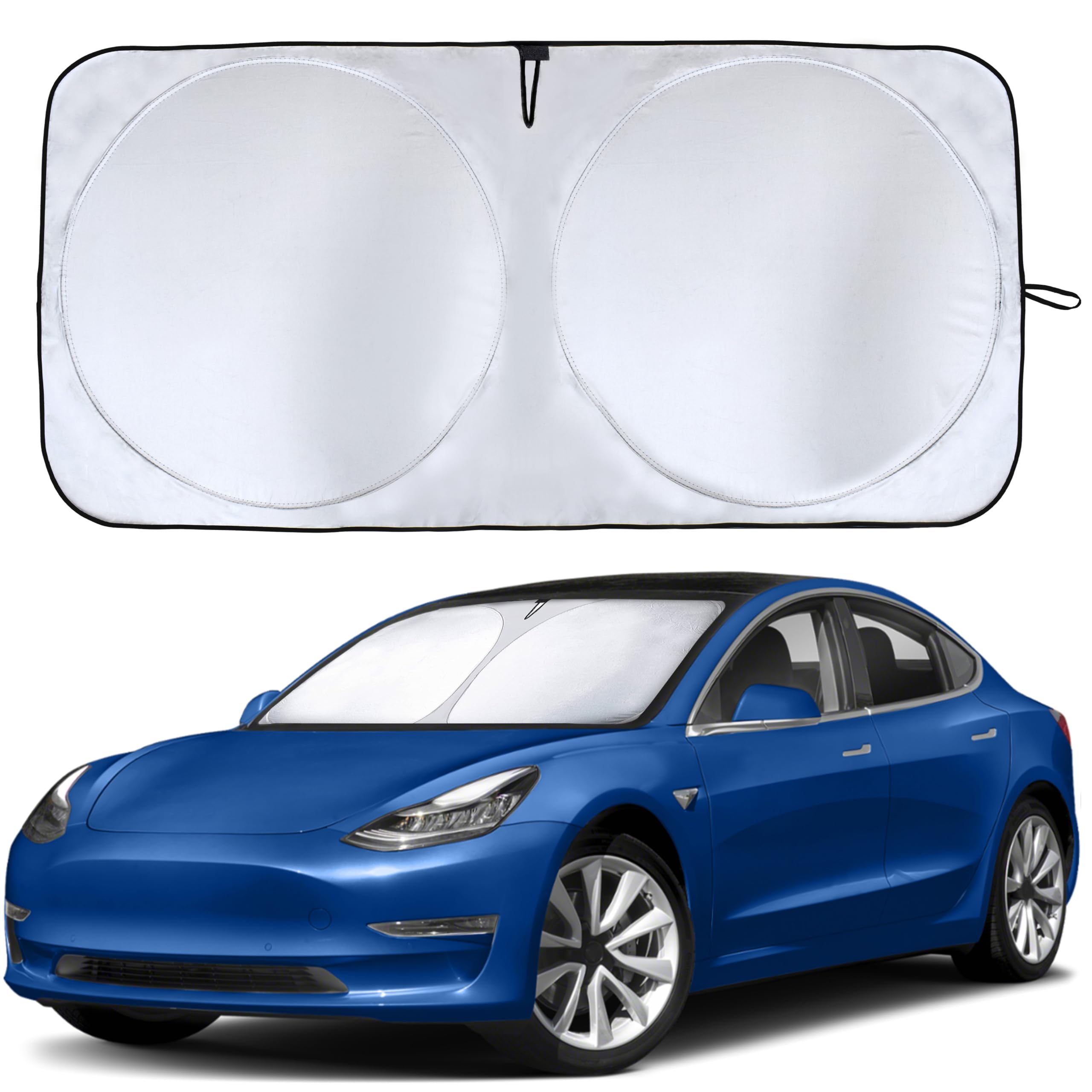 Econour Tesla Windshield Sun Shade For Model 3 And Y | Reflective 240T Material Blocks Sun & Heat | Offers Protection For Car In