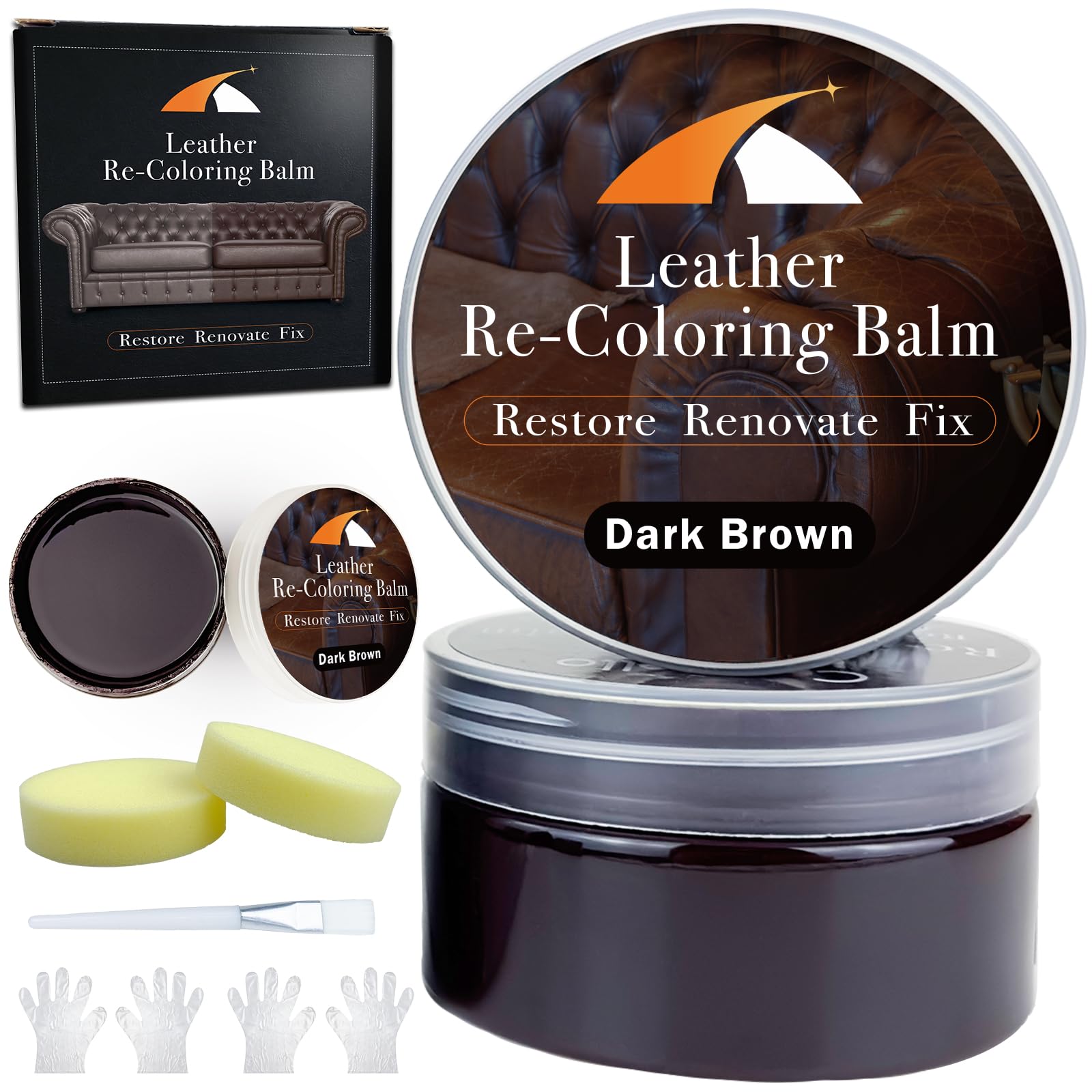 Dark Brown Leather Repair Kit, Dark Brown Leather Recoloring Balm, Leather Dye - Restore & Renew Scratch, Faded And Aged Leather