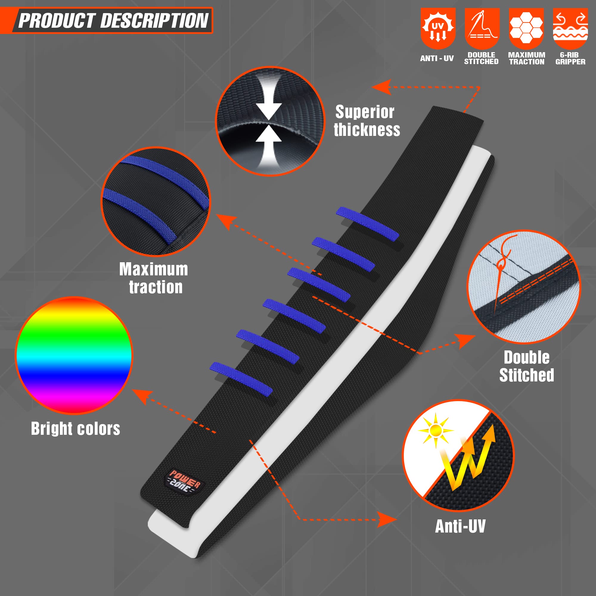 Fewfuss Universial Dirt Bike Seat Cover - Soft Ribbed Rubber Seat Covers For Motorcross Enduro Blue