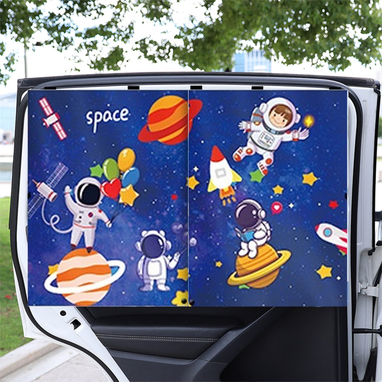 Car Sun Shade For Baby - Eohmak Car Side Window Sun Shade Cover Upgrade Double Opening Car Interior Curtain Sun Blocker Blind (Dark Blue Space, 2 Pack)