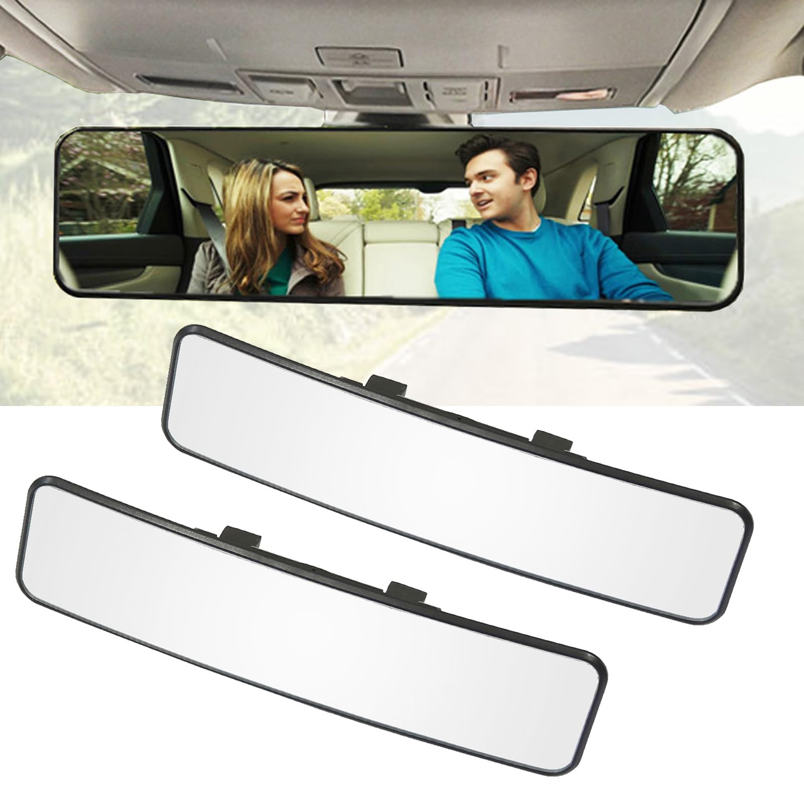 2 Pack Rear View Mirror, Universal 11.4 Interior Clip On Panoramic Rearview Mirror To Reduce Blind Spot Effectively - Wide Angle