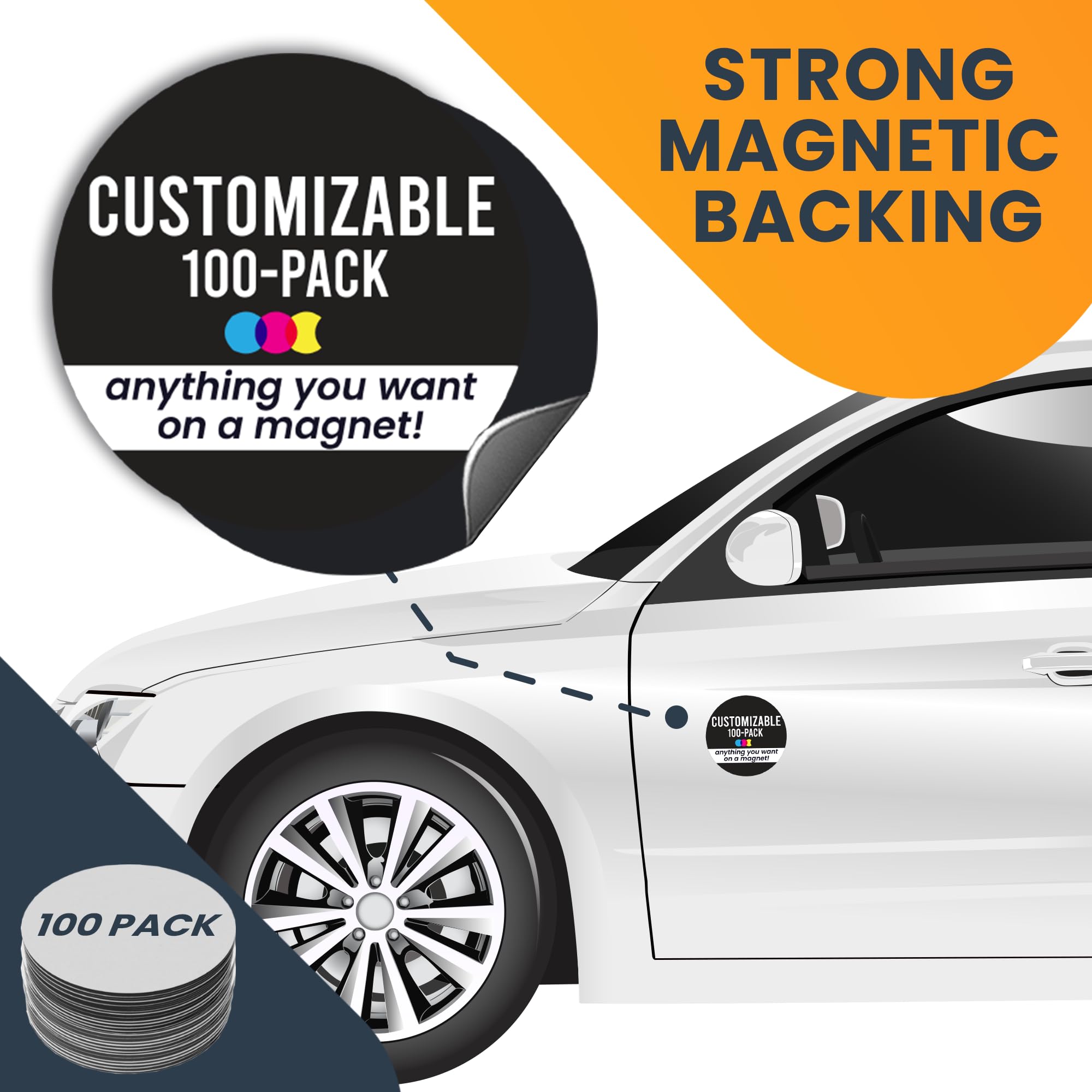Magnet Me Up Customizable 30 Mil Round Magnet- 5   , 100 Pk Weatherproof Car Magnet For Businesses, Sports Teams, Fundraiser, Pe
