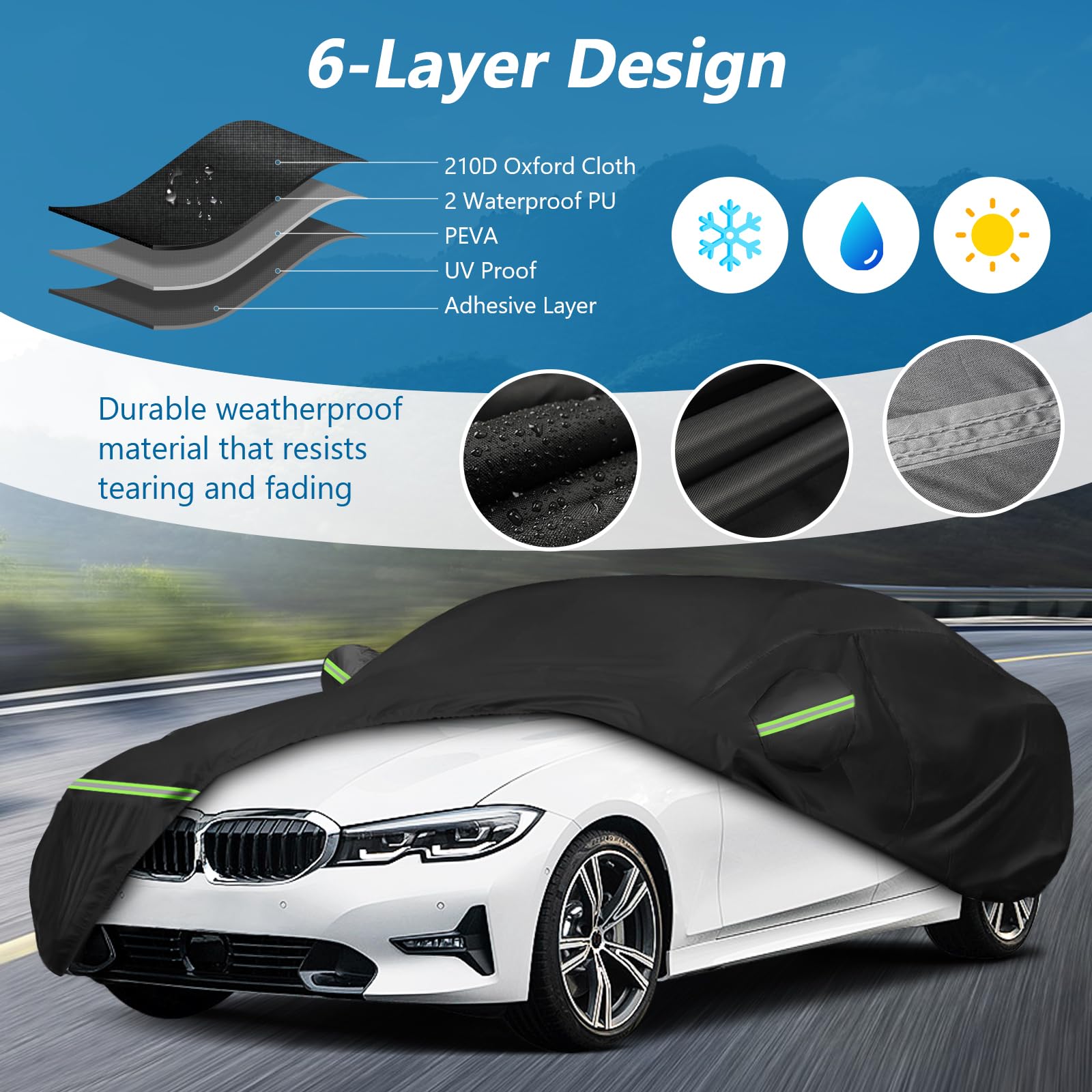 Car Cover For Bmw M3 320I 328I 328D 330I 330E 335I 340I 2007-2023, Waterproof 210D Oxford Cloth And Cotton Cover Outdoor Full Ca