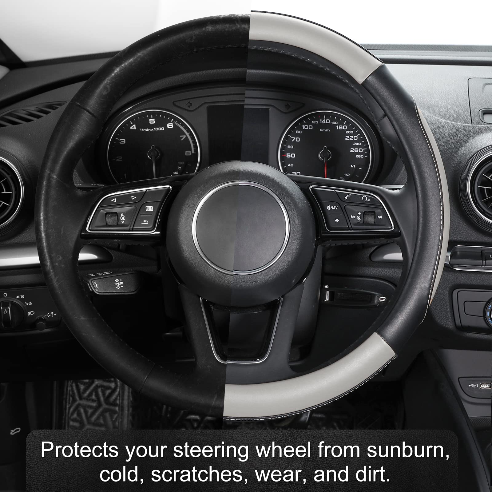 SEG Direct Car Steering Wheel Cover Large Size for F150 F250 F350 Ram 4Runner Tacoma Tundra Range Rover with 15 1/2 inches-16 in