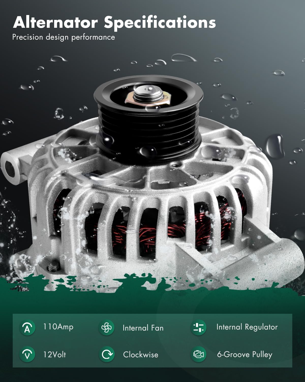 SCITOO New Alternator Fit for 2.0L 2.3L for Ford Focus 2005 2006 2007 12V 110Amp CW 6-Groove Pulley - 8406 4S4T-10300-AC AFD0115