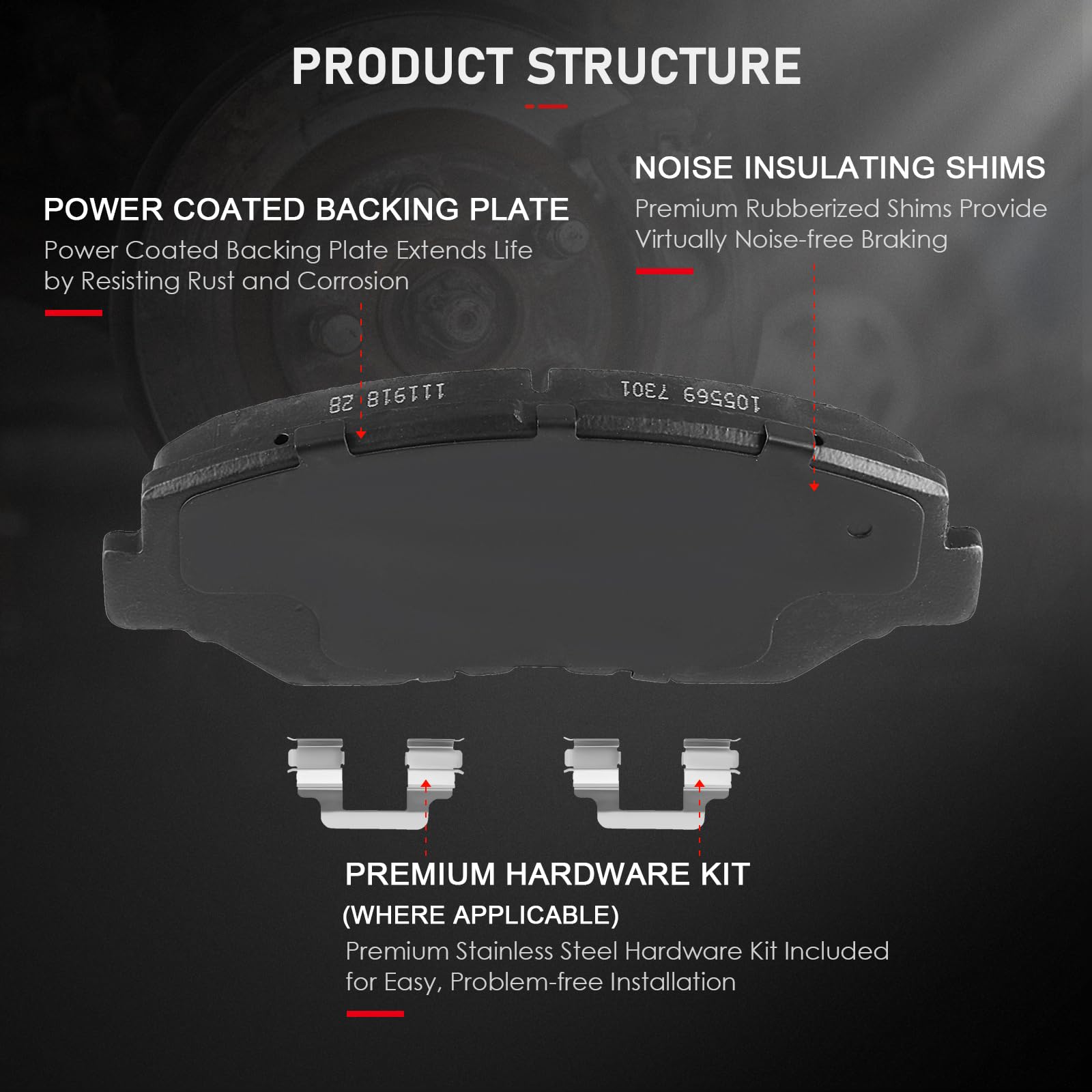 Cciyu D958 Front Ceramic Disc Brake Pads Kit For Honda For Accord 2003-2010 4Pcs