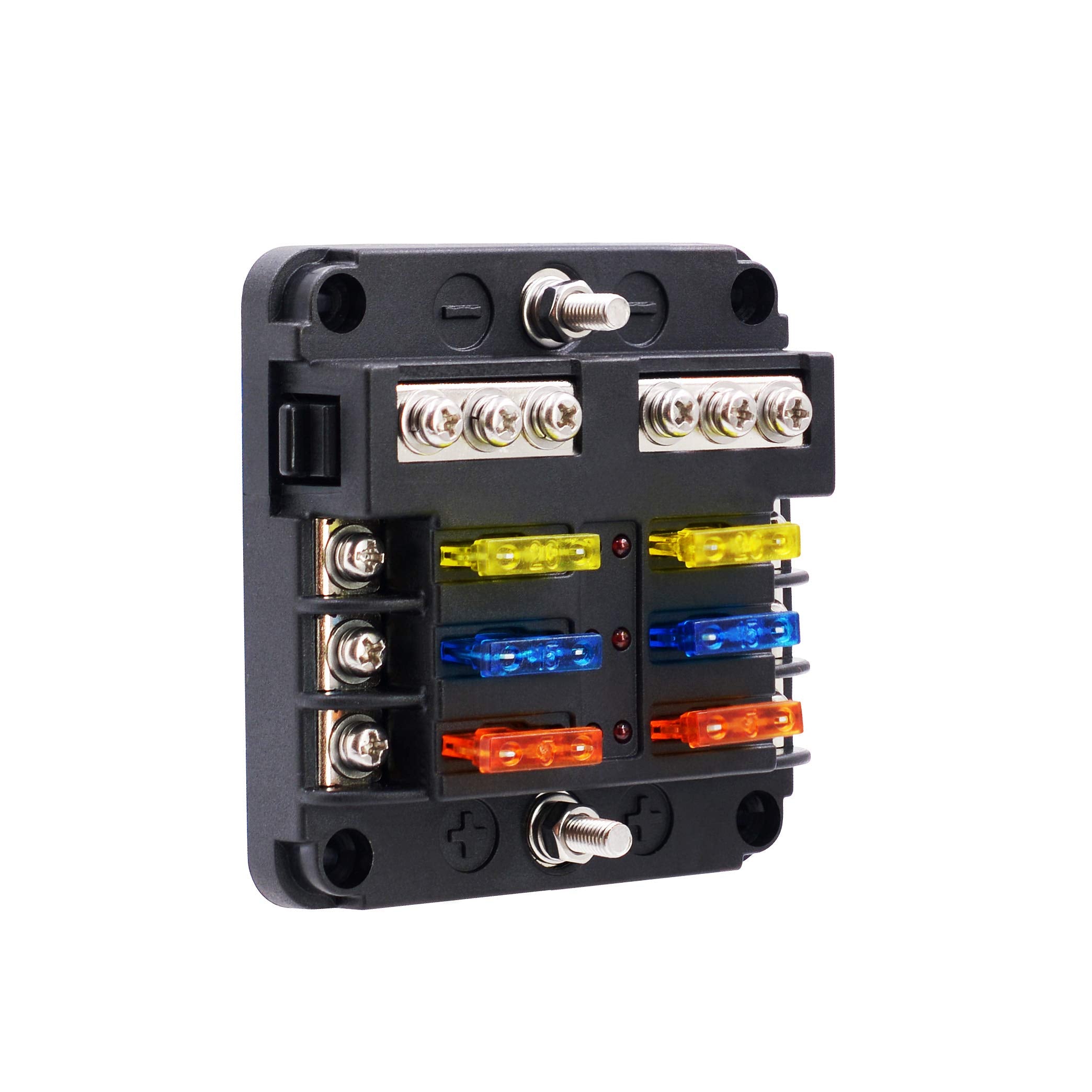 Bluefire 6 Way Blade Fuse Box Fuse Box Holder Standard Circuit Fuse Holder Box Block With Led Light Indication & Protection Cove
