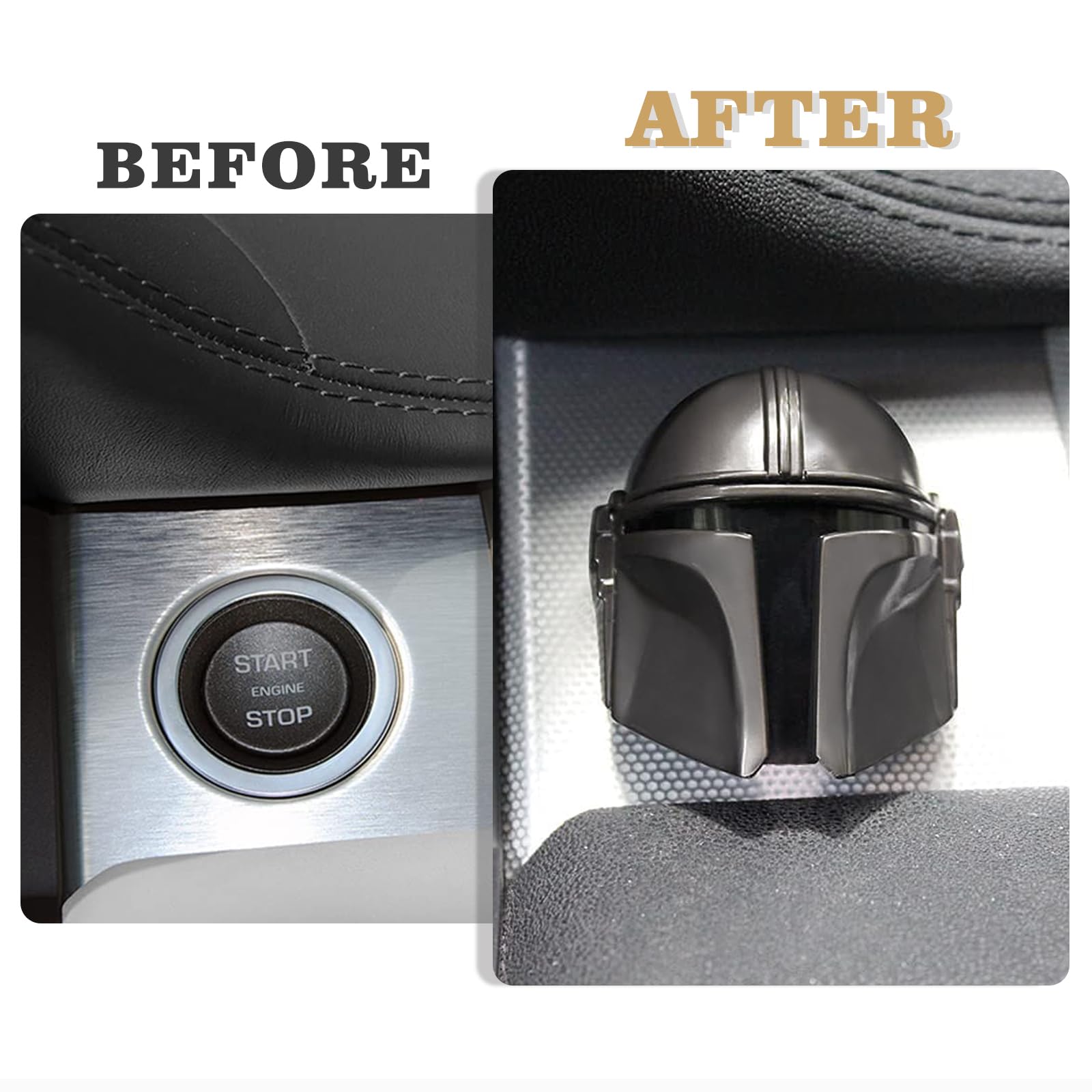 Bestevmod Mando Style Universal Car Engine Start Stop Button Cover Anti-Scratch Push Start Button Protective Cover 3D Cool Car Interior Accessories (Sliver)